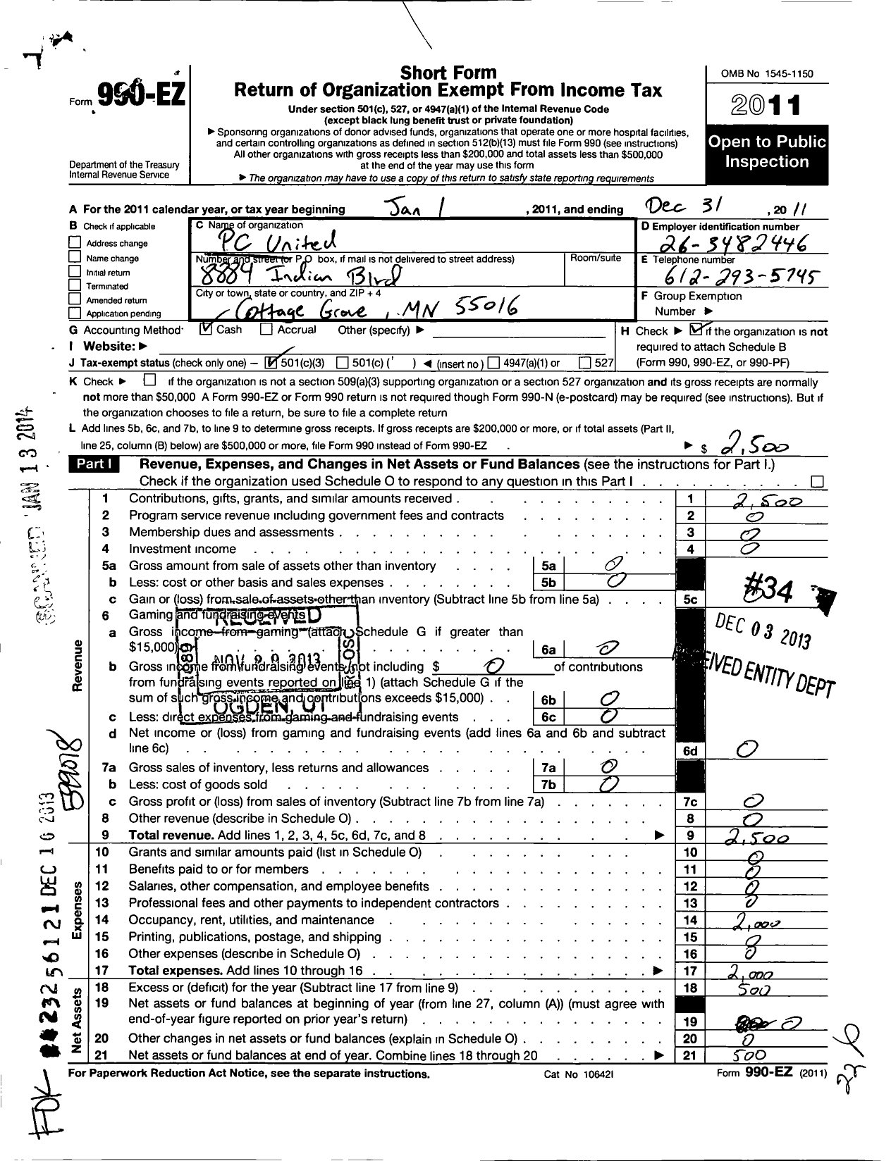 Image of first page of 2011 Form 990EZ for PC United