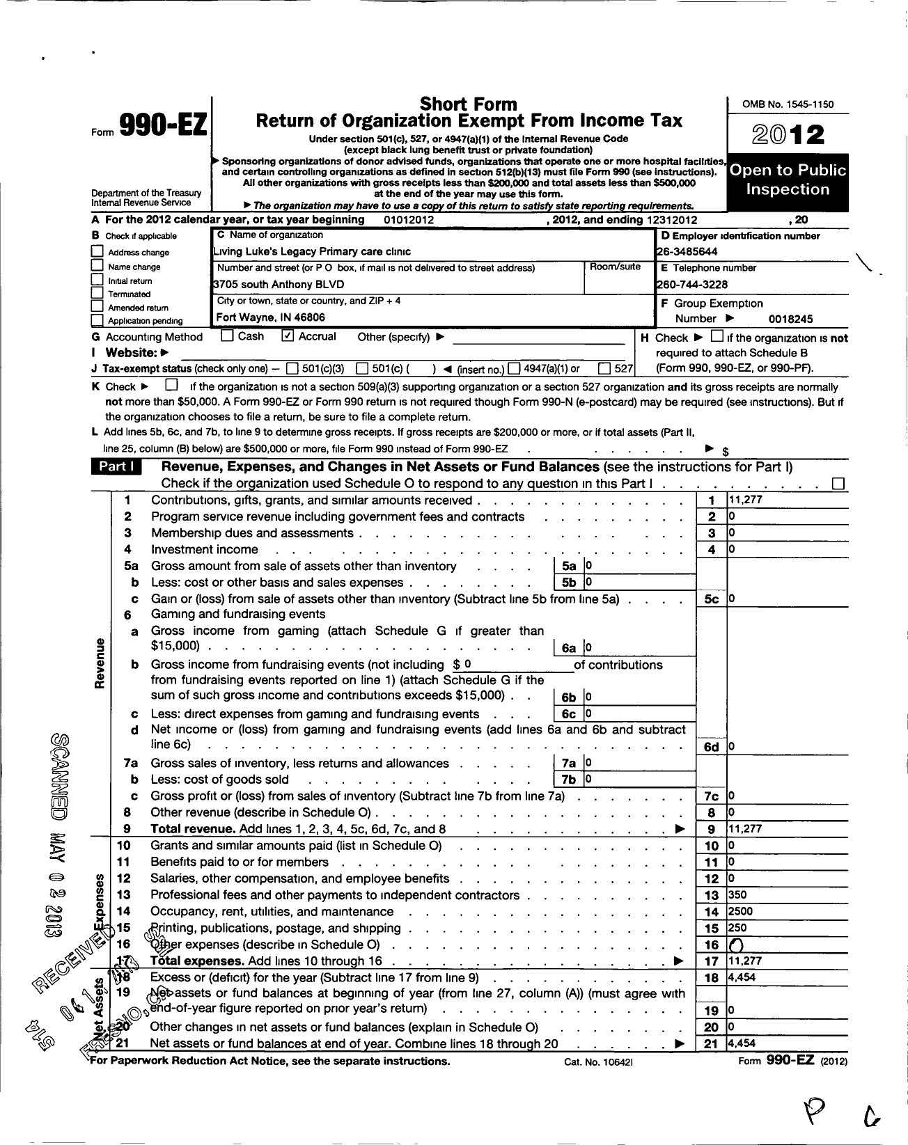 Image of first page of 2012 Form 990EO for Living Lukes Legacy