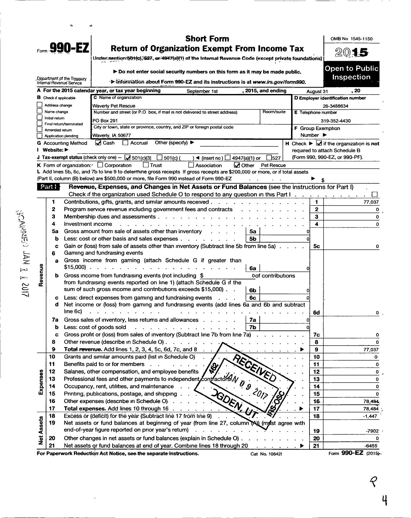 Image of first page of 2014 Form 990EZ for Waverly Pet Rescue