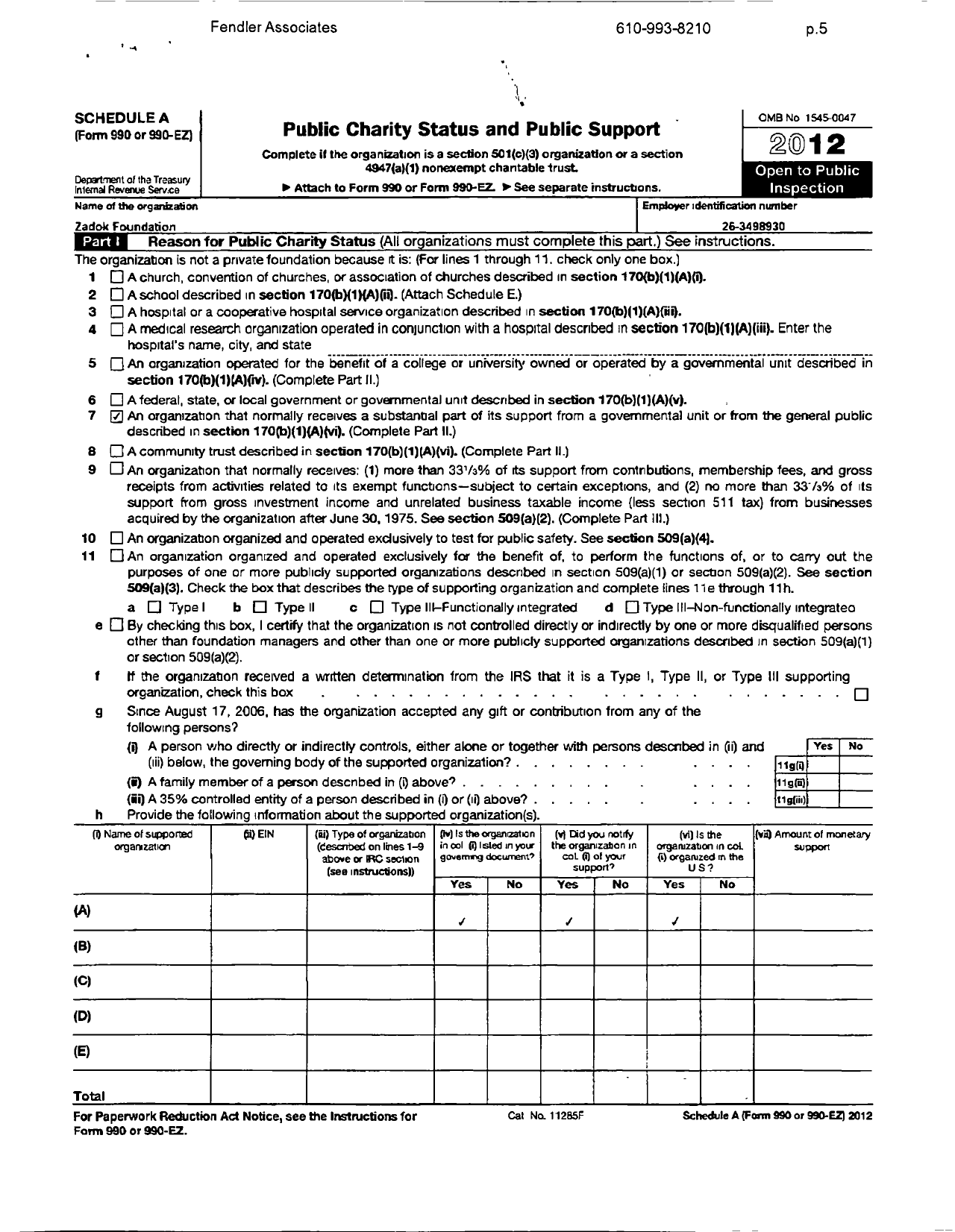 Image of first page of 2011 Form 990ER for Zadok Foundation