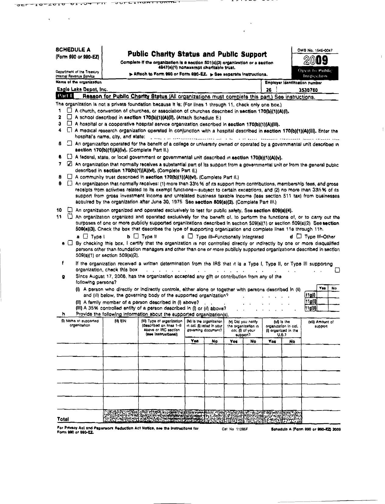 Image of first page of 2009 Form 990ER for Eagle Lake Depot