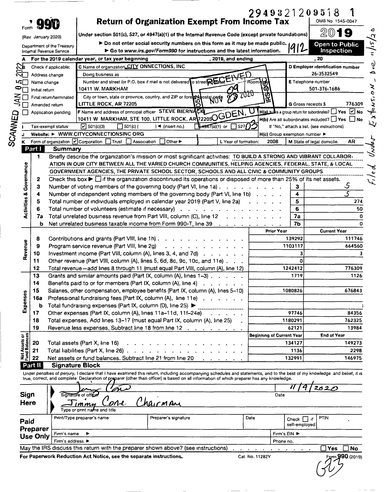 Image of first page of 2019 Form 990 for City Connections