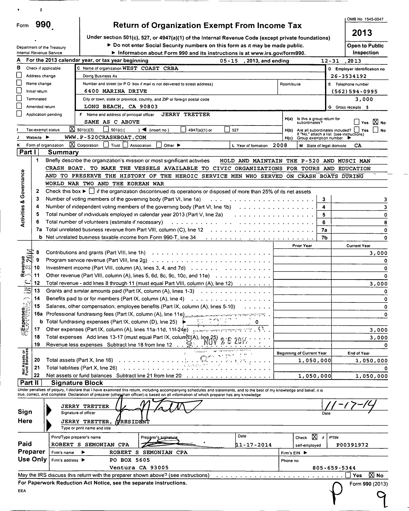 Image of first page of 2013 Form 990 for West Coast Crba