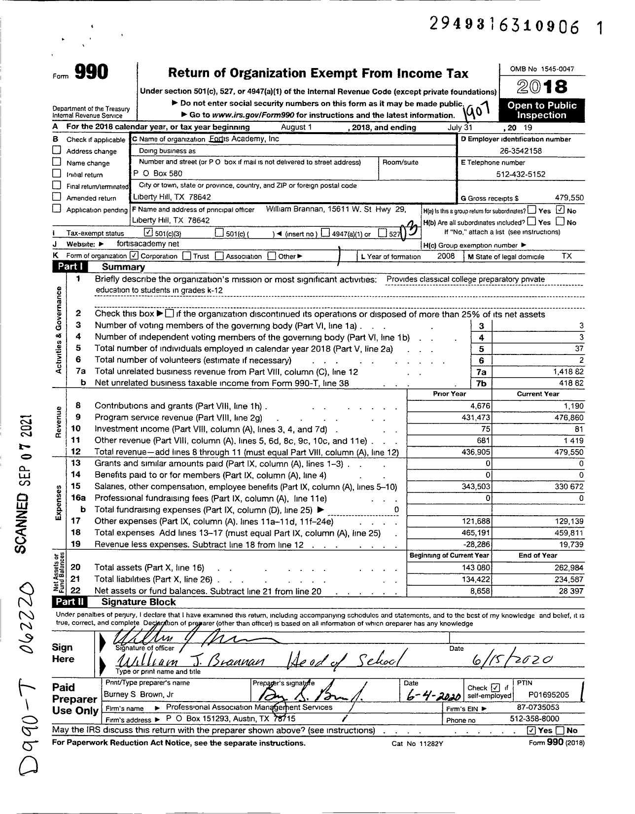 Image of first page of 2018 Form 990 for Fortis AcademyIncorporated