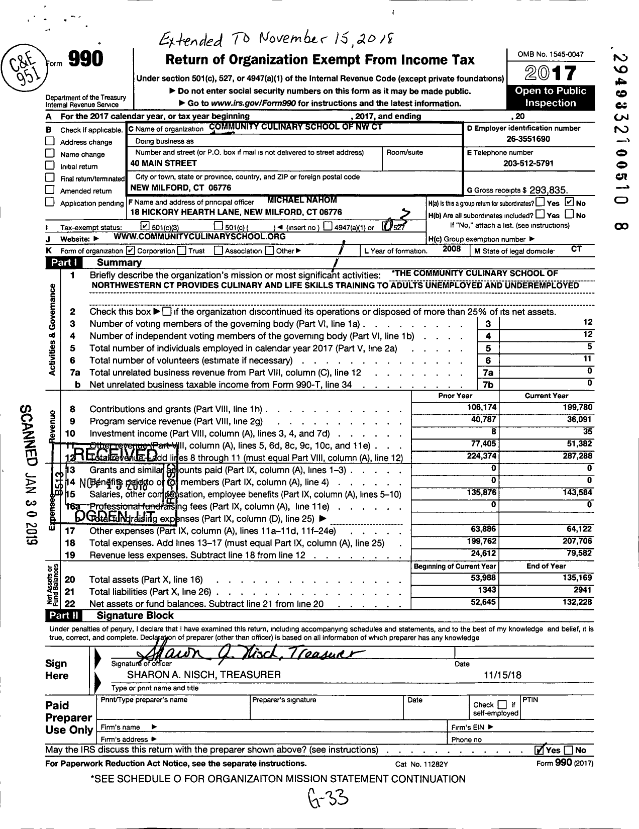 Image of first page of 2017 Form 990 for Community Culinary School of NW CT LLC