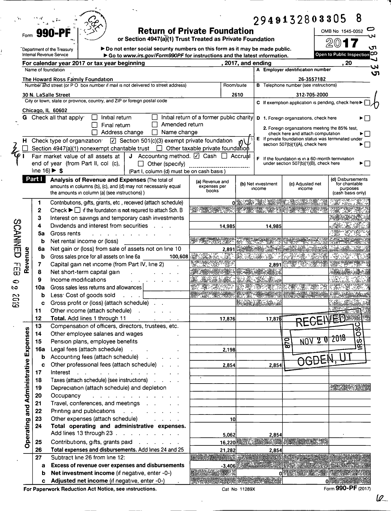 Image of first page of 2017 Form 990PF for The Howard Ross Family Foundation