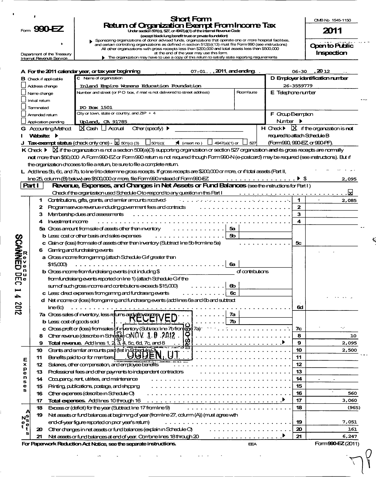 Image of first page of 2011 Form 990EZ for Inland Empire Womens Education Foundation