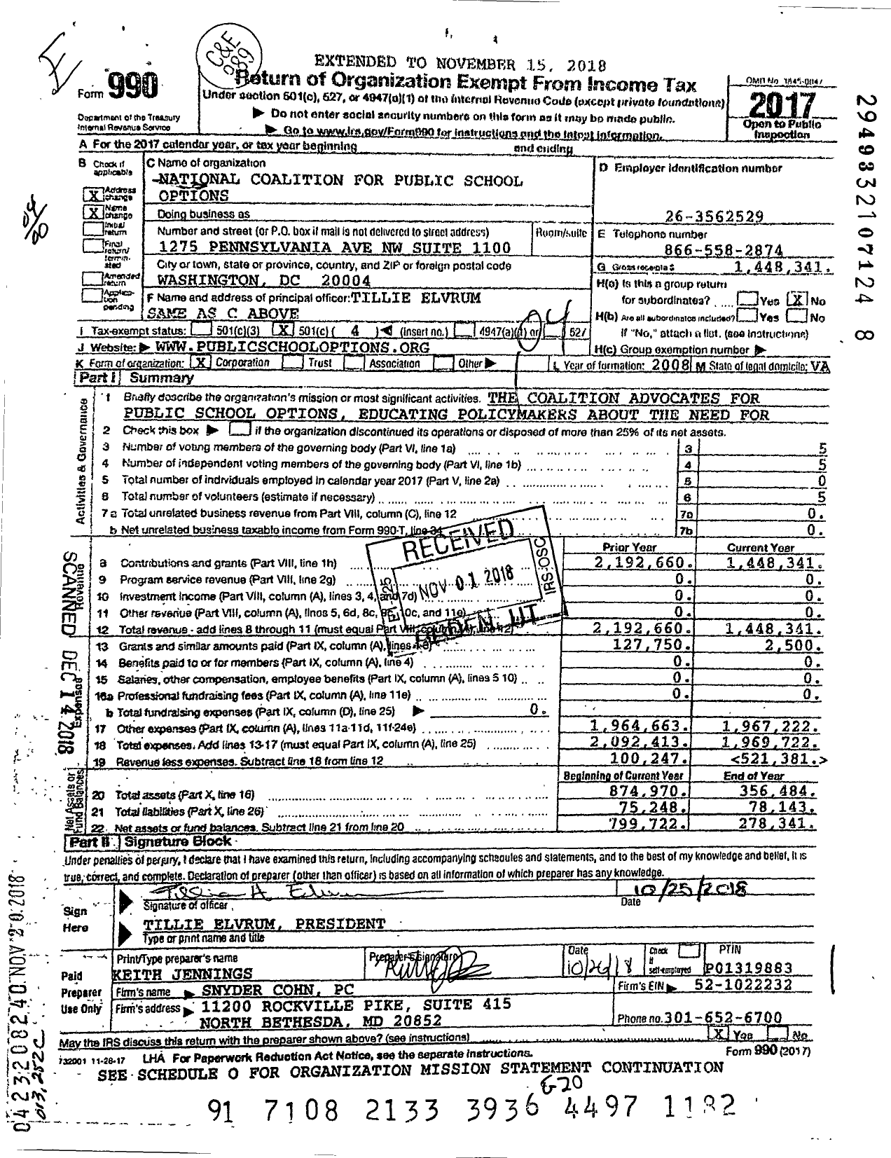 Image of first page of 2017 Form 990O for Parents for School Options