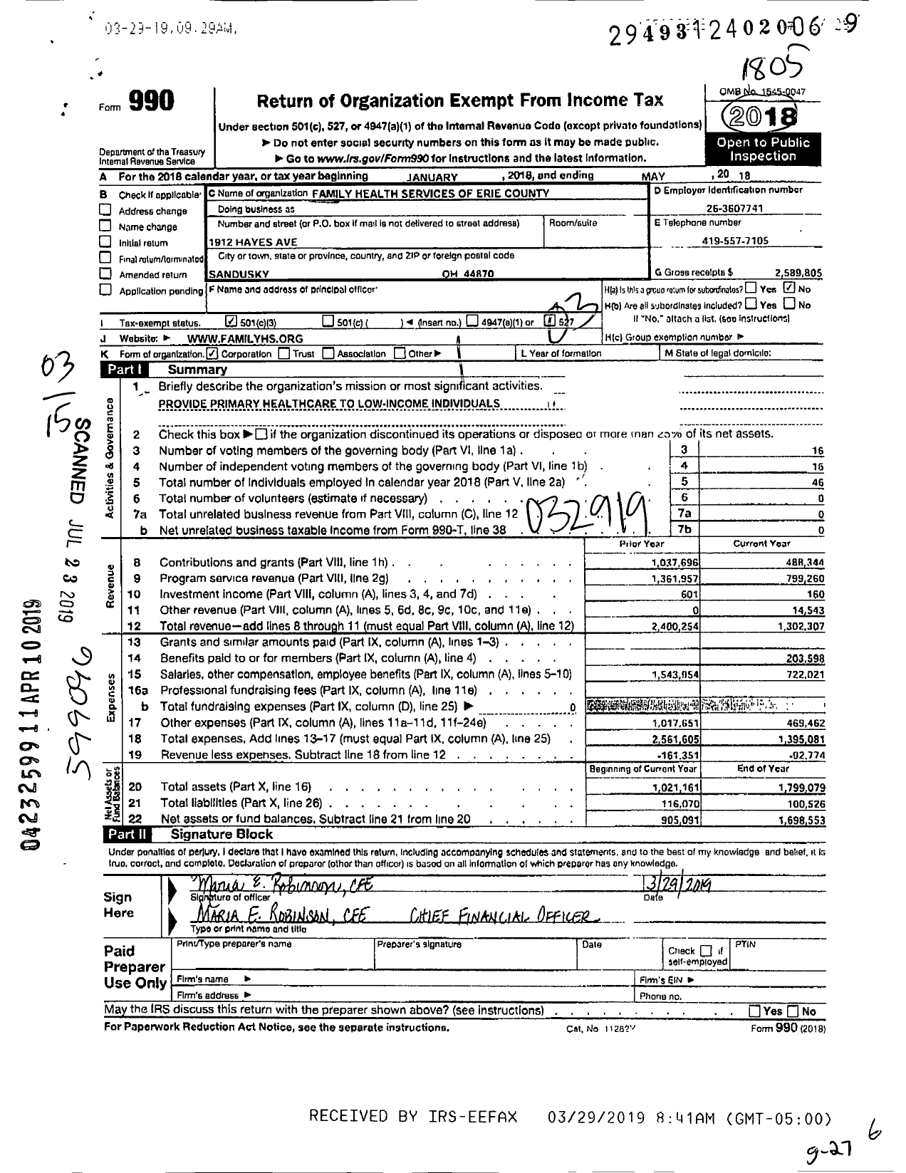 Image of first page of 2017 Form 990 for Family Health Services LLC