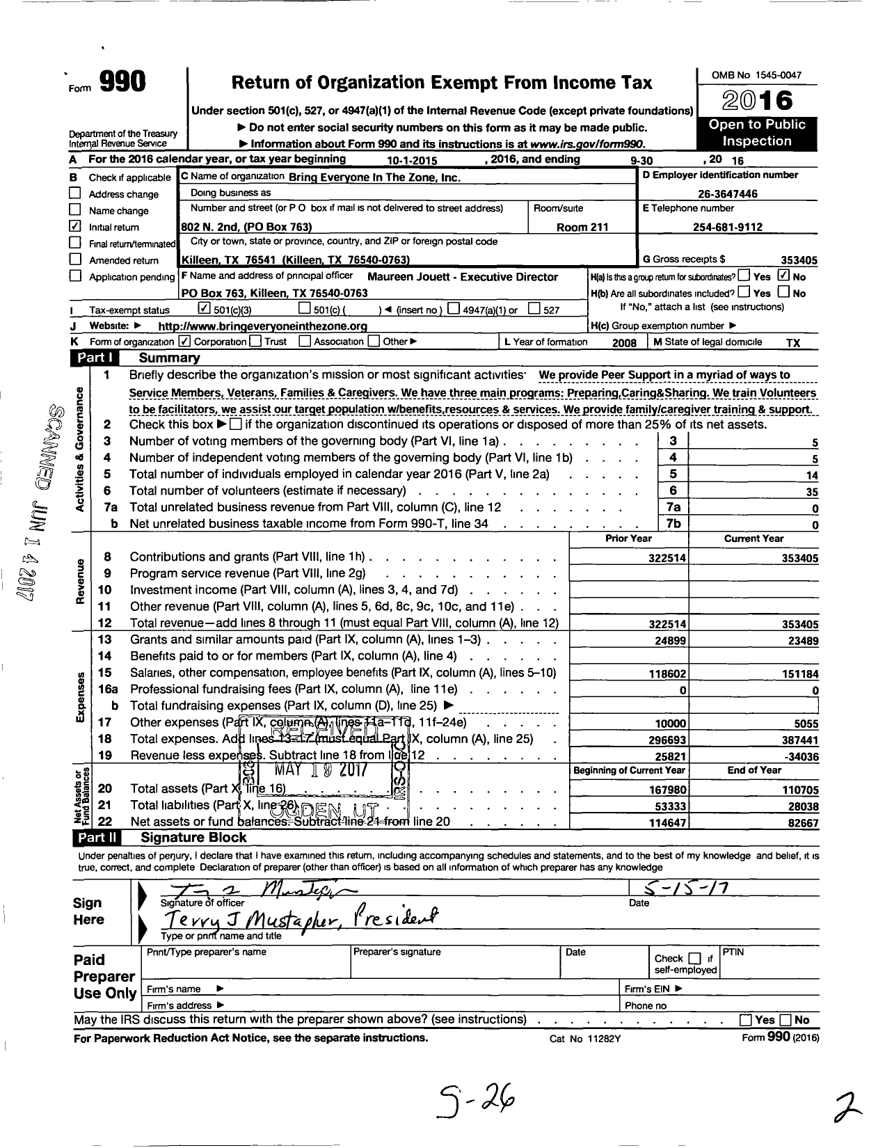 Image of first page of 2015 Form 990 for Bring Everyone in the Zone