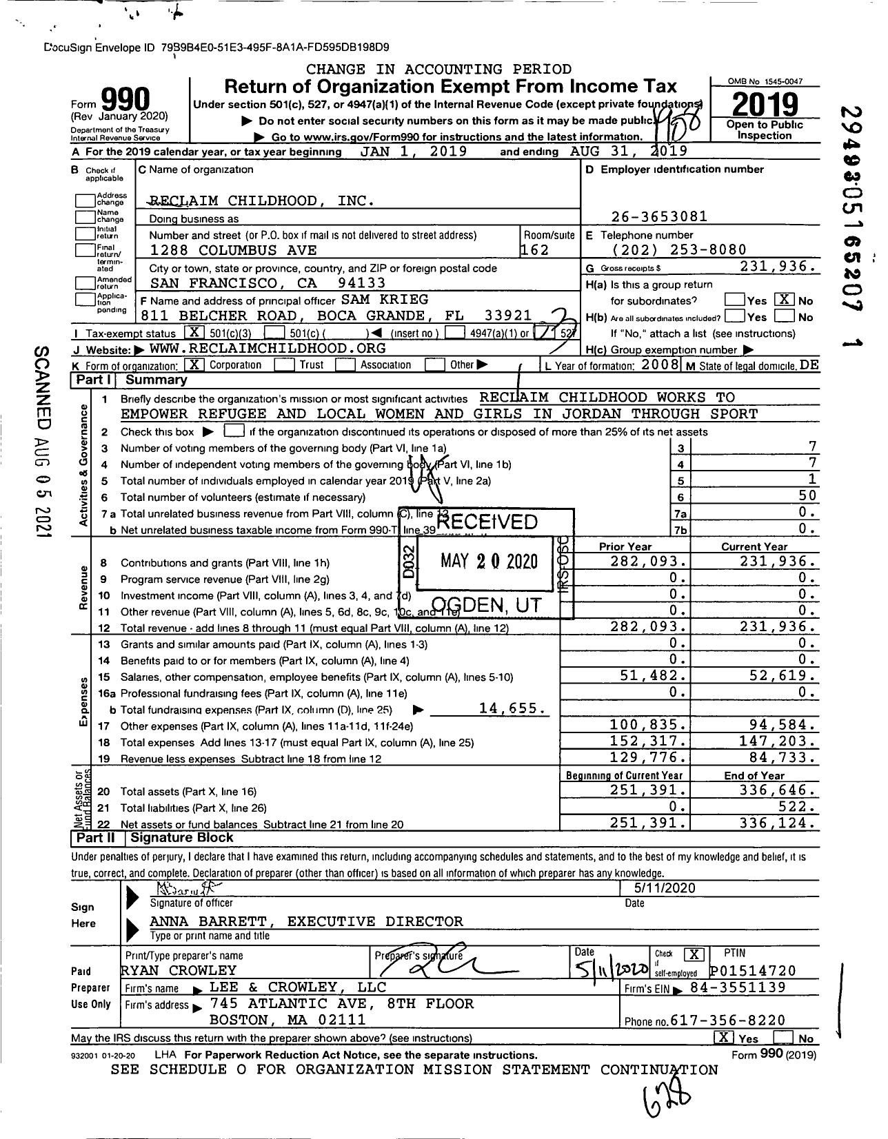 Image of first page of 2018 Form 990 for Reclaim Childhood