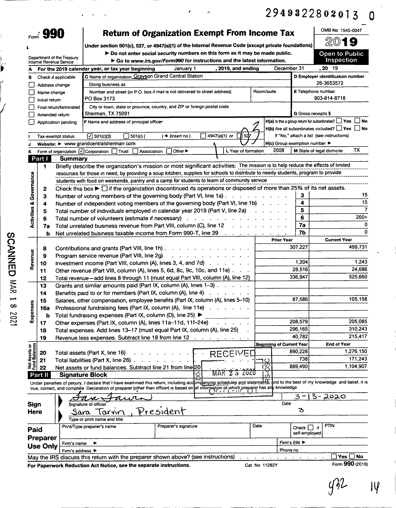 Image of first page of 2019 Form 990 for Grayson Grand Central Station