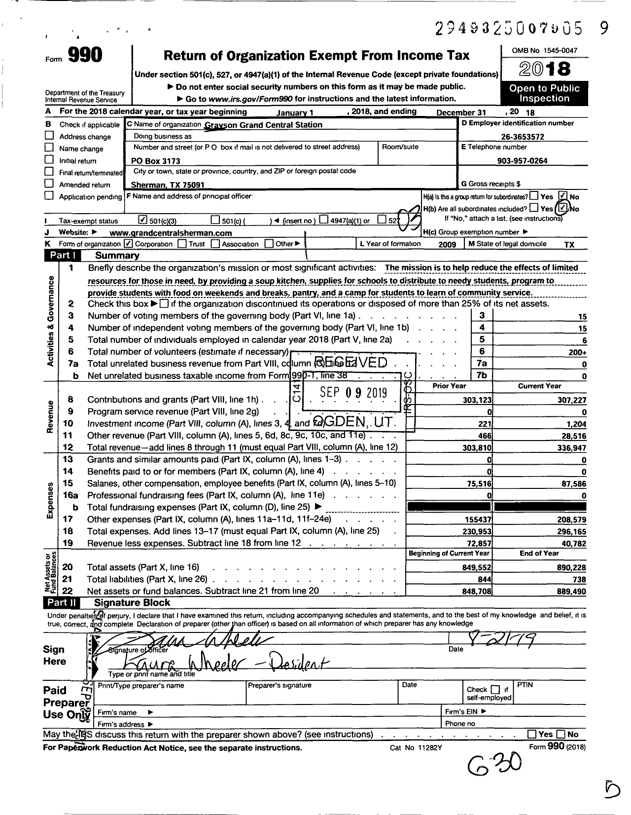 Image of first page of 2018 Form 990 for Grayson Grand Central Station