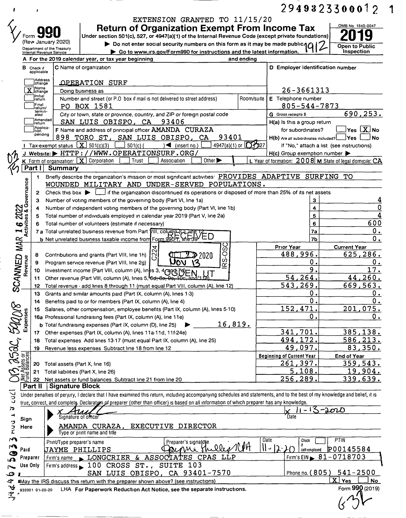 Image of first page of 2019 Form 990 for Operation Surf