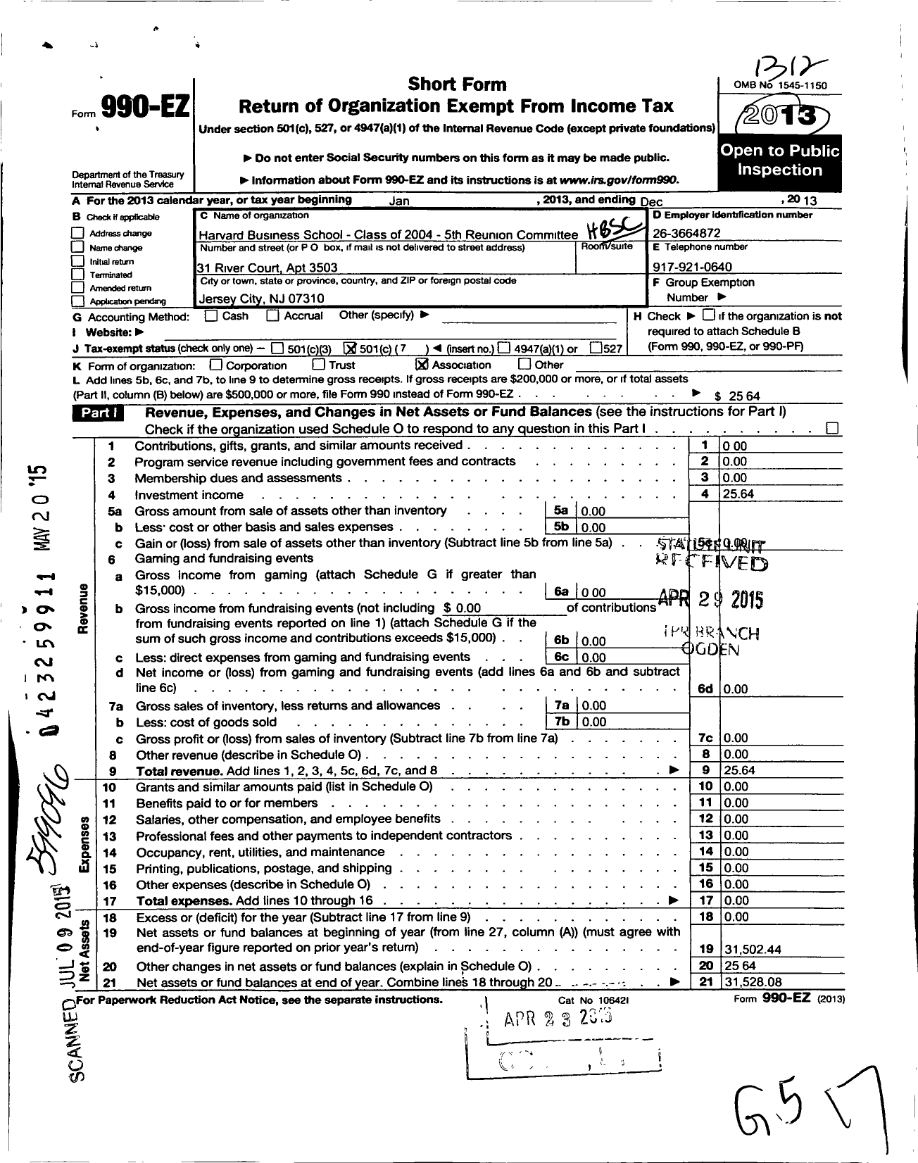 Image of first page of 2013 Form 990EO for HBS Class of 2004