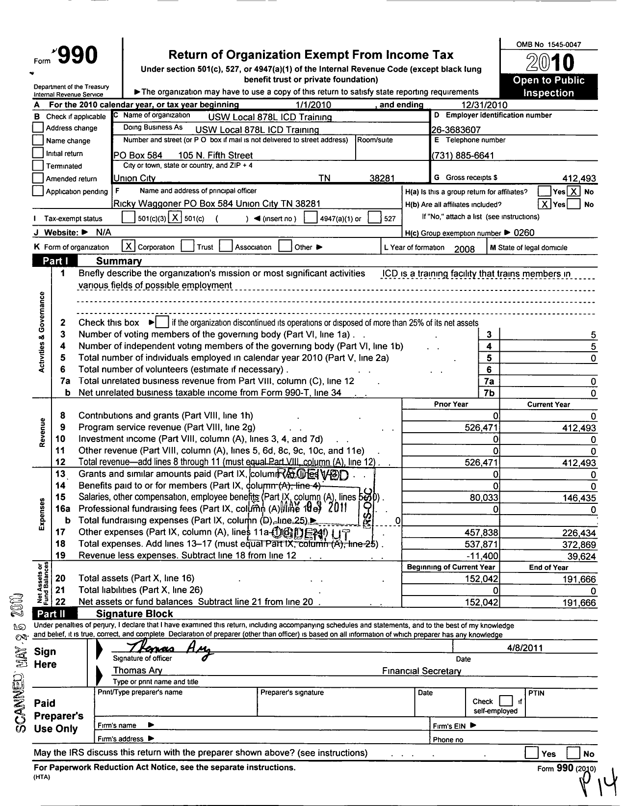 Image of first page of 2010 Form 990O for United Steelworkers - 878l Institute Career Dev Training