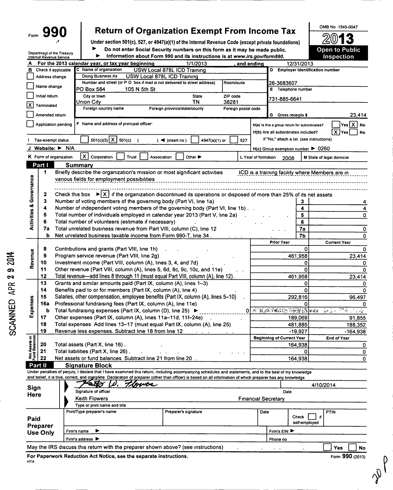 Image of first page of 2013 Form 990O for United Steelworkers - 878l Institute Career Dev Training