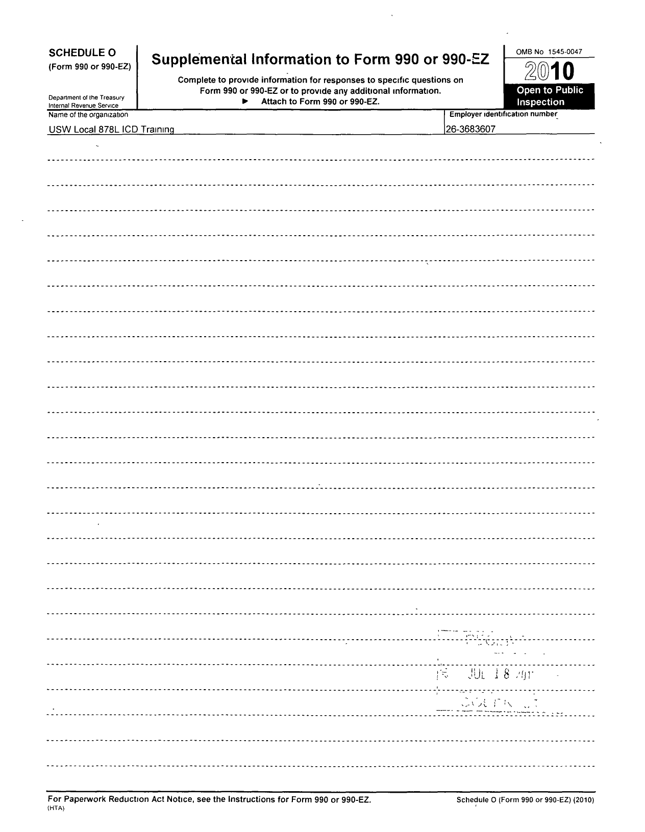 Image of first page of 2010 Form 990OR for United Steelworkers - 878l Institute Career Dev Training