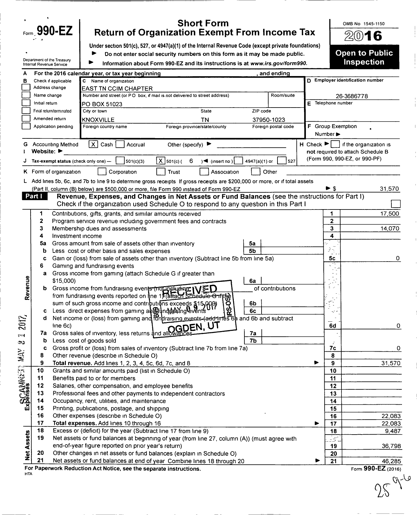 Image of first page of 2016 Form 990EO for East Tennessee Ccim Chapter