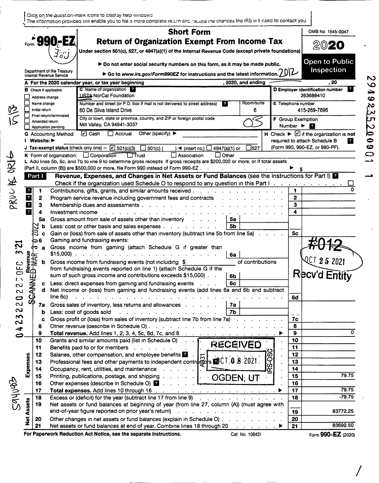 Image of first page of 2020 Form 990EZ for Usta Norcal Foundation