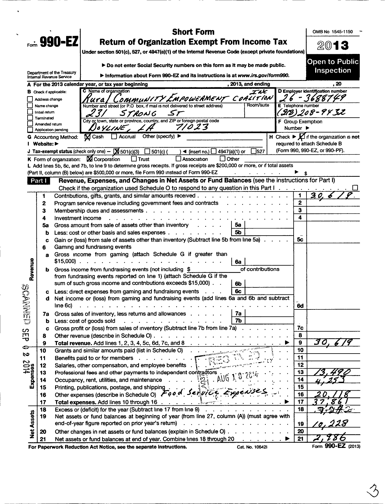 Image of first page of 2013 Form 990EZ for Rural Communities Empowerment Coalition