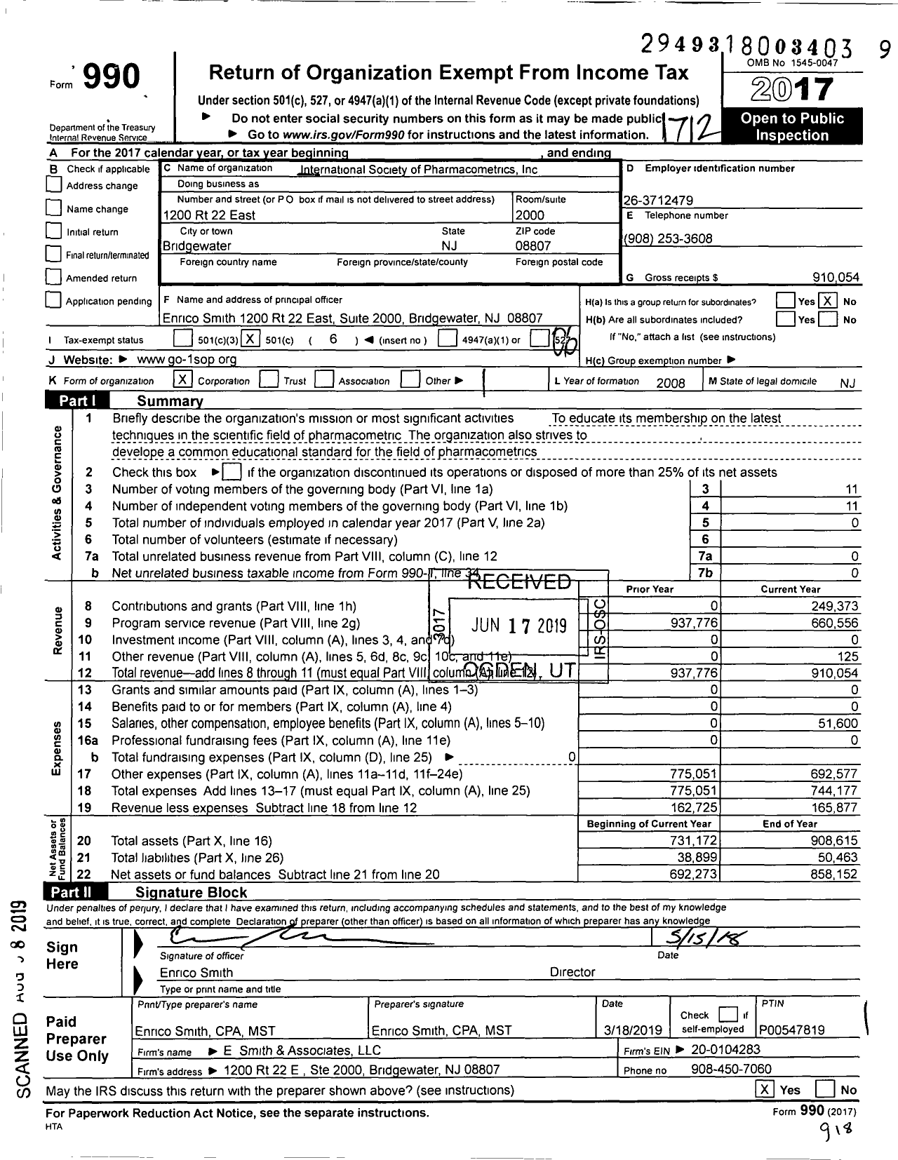 Image of first page of 2017 Form 990O for International Society of Pharmacometrics