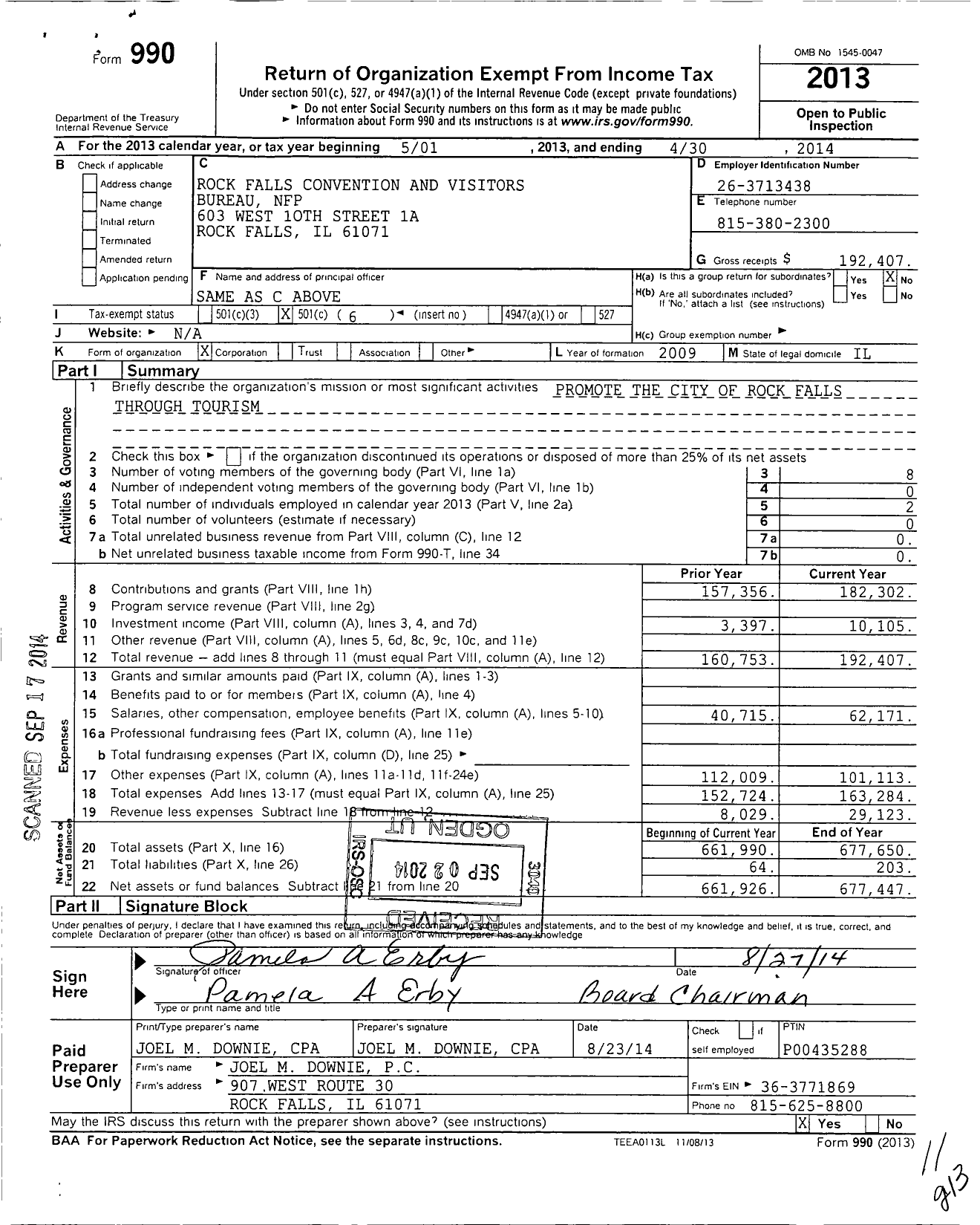 Image of first page of 2013 Form 990O for Rock Falls Convention and Visitors Bureau NFP