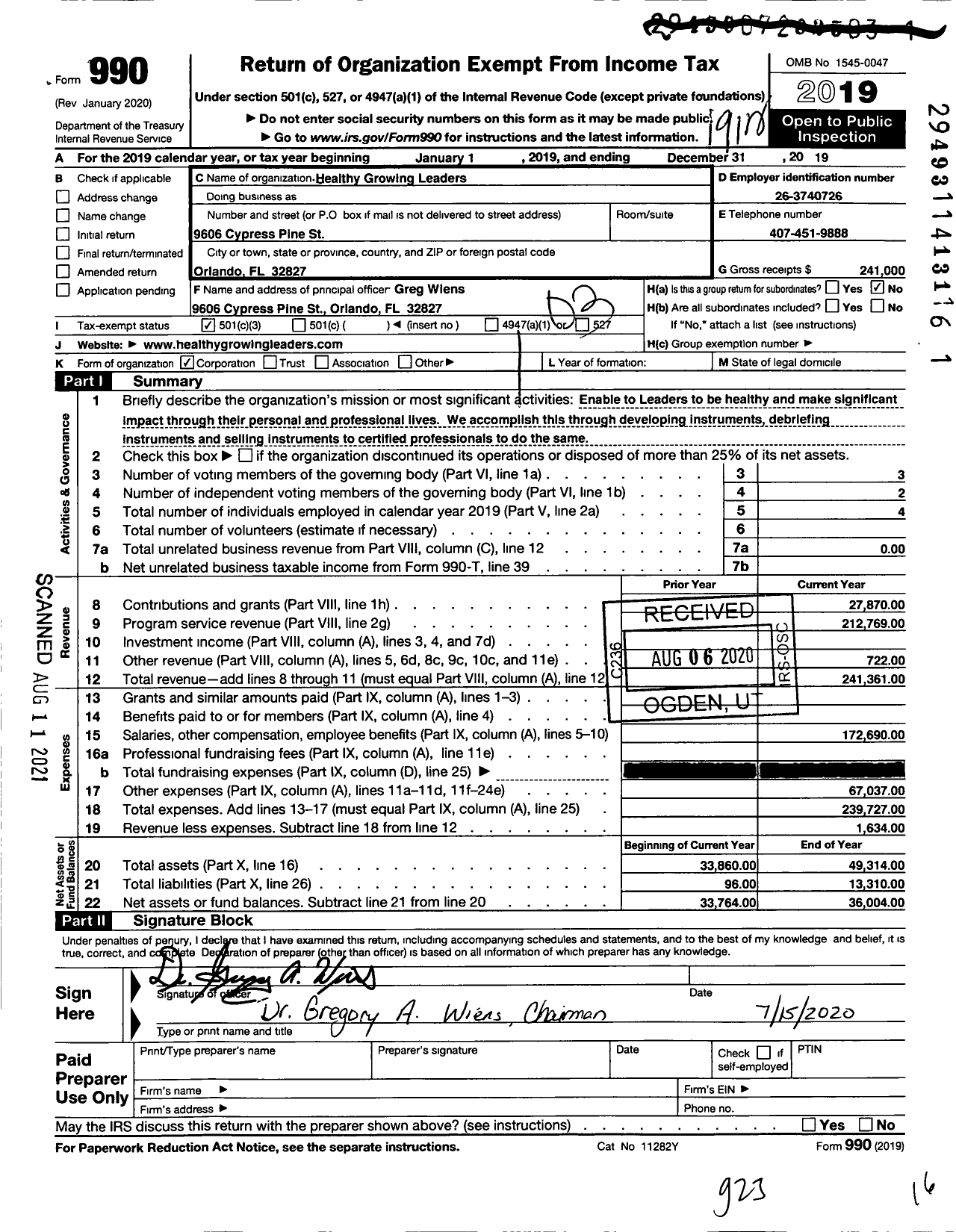 Image of first page of 2019 Form 990 for Healthy Growing Leaders