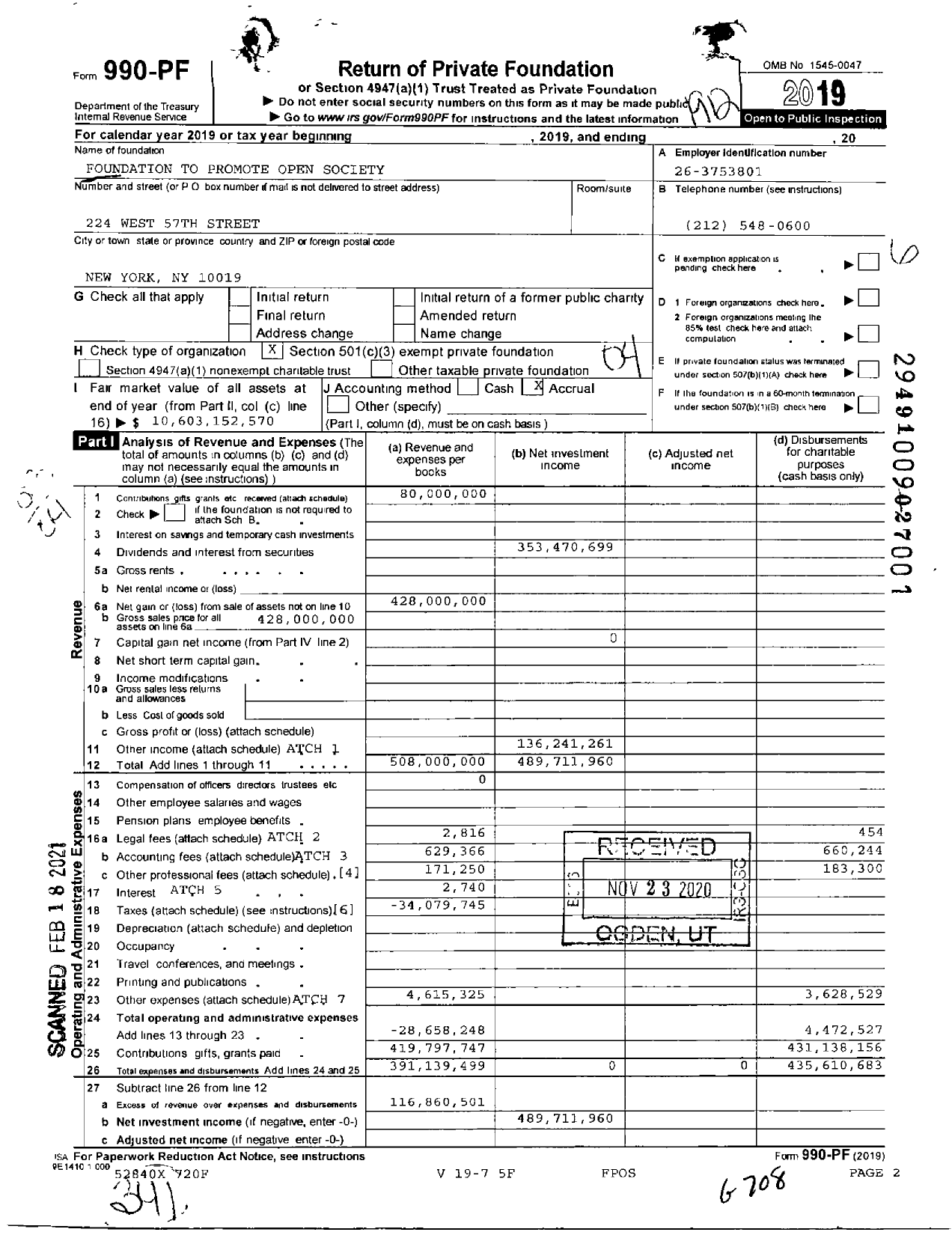 Image of first page of 2019 Form 990PF for Open Society Foundations