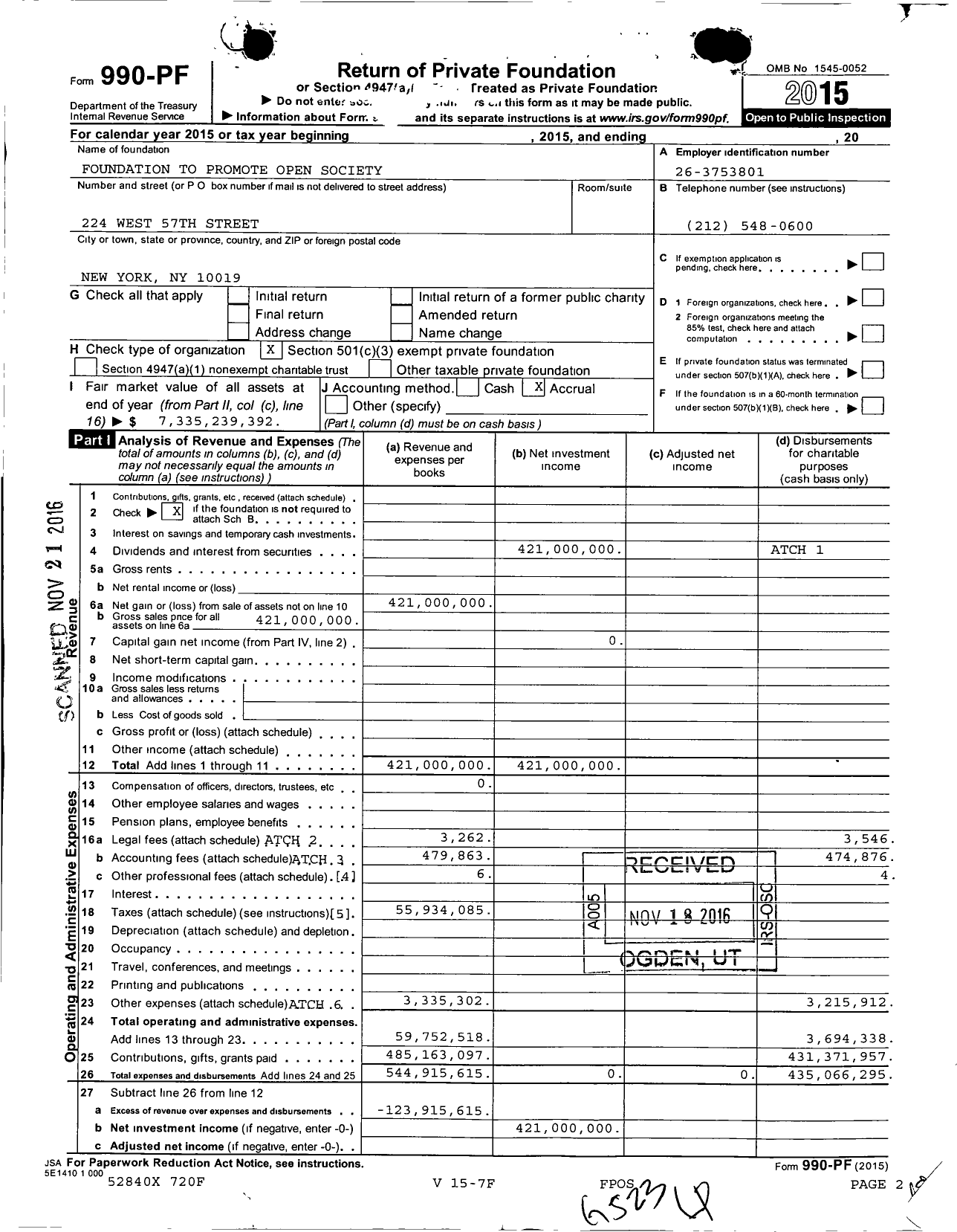 Image of first page of 2015 Form 990PF for Open Society Foundations