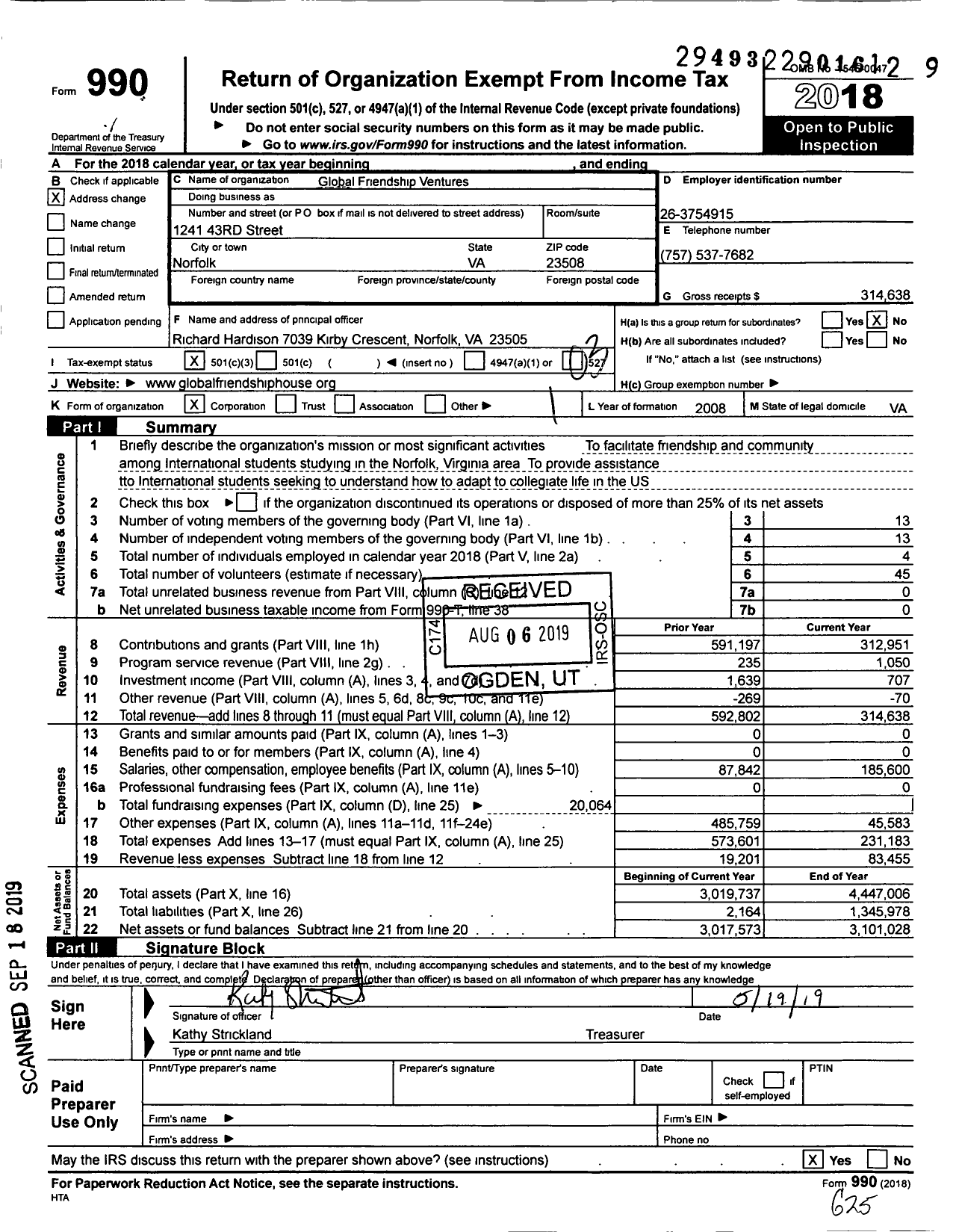 Image of first page of 2018 Form 990 for Global Friendship Ventures