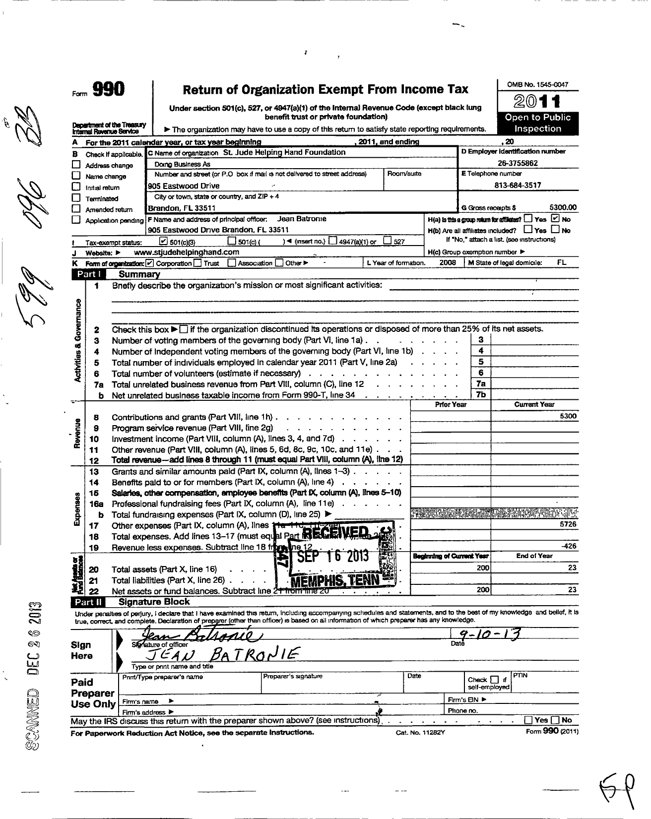 Image of first page of 2011 Form 990 for St Jude Helping Hand Foundation