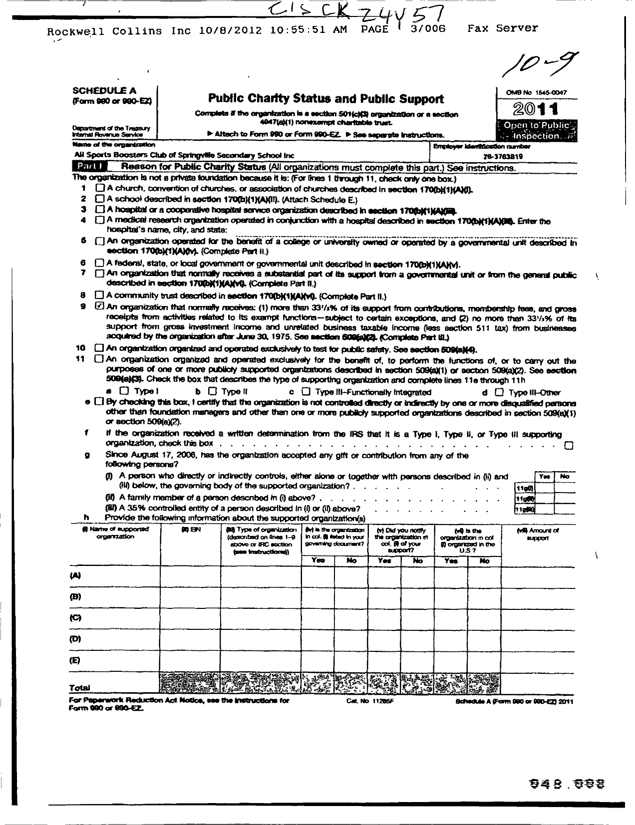 Image of first page of 2011 Form 990ER for All Sports Booster Club of Springville Secondary School