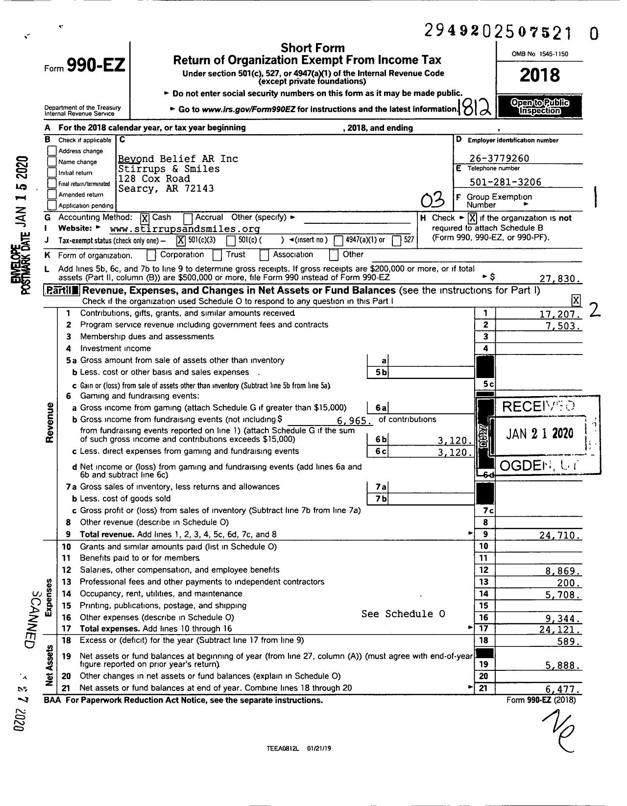 Image of first page of 2018 Form 990EZ for Beyond Belief AR