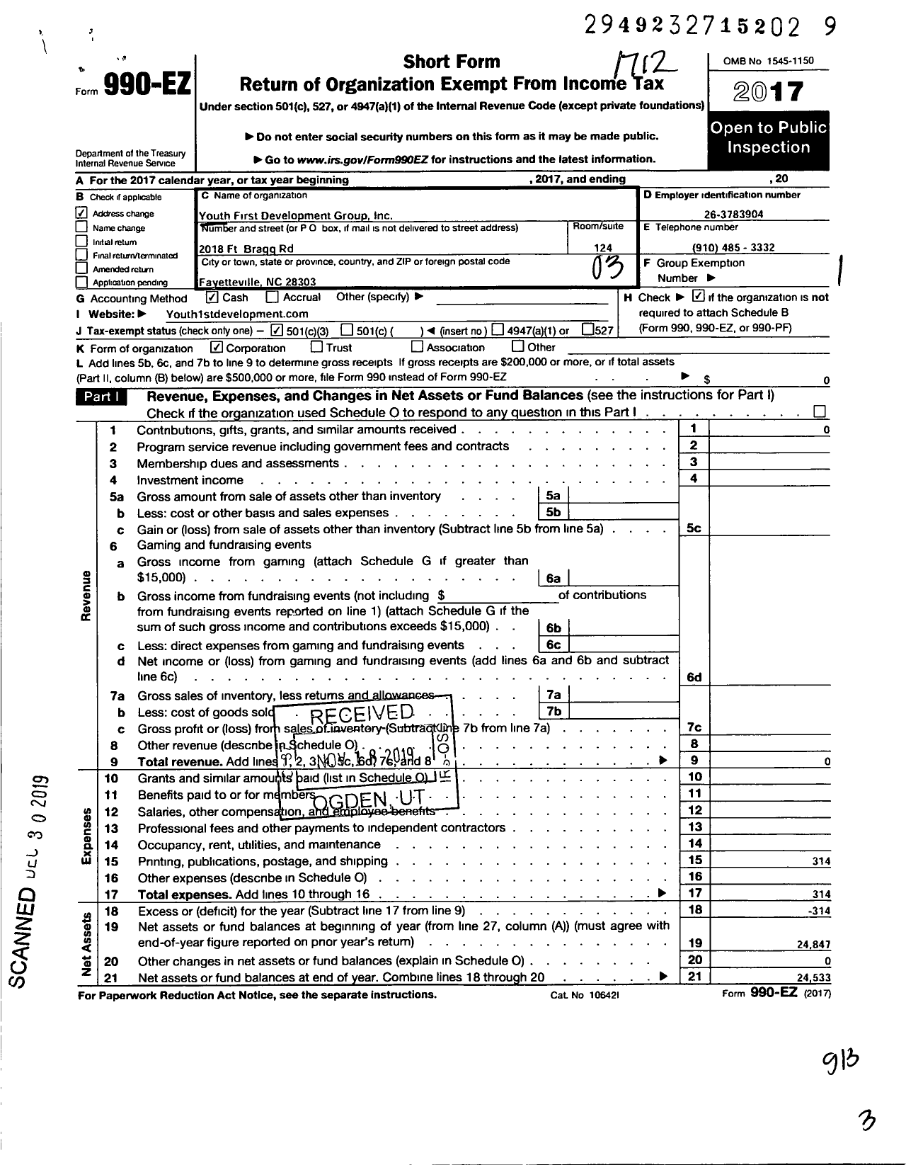 Image of first page of 2017 Form 990EZ for Youth First Development Group