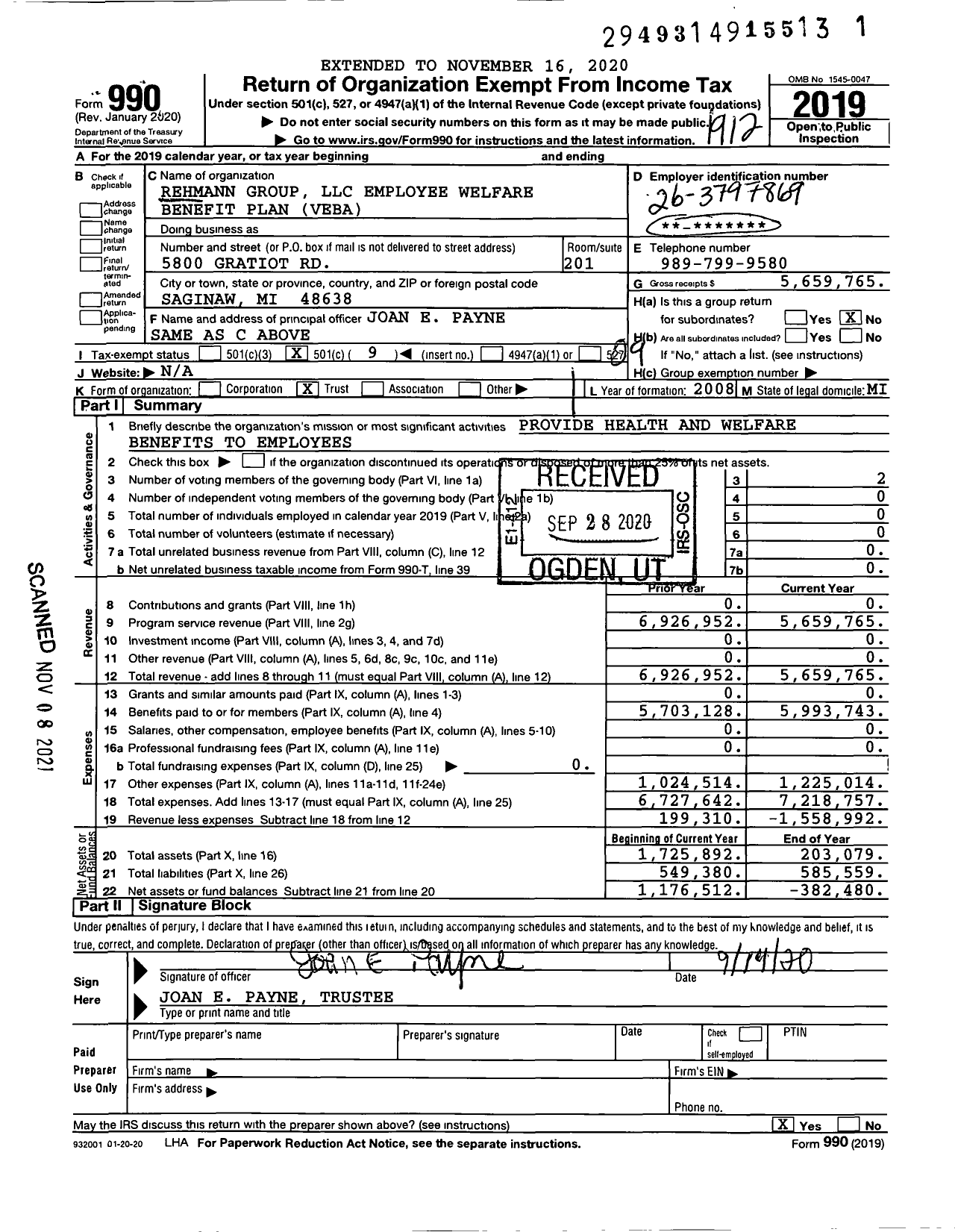 Image of first page of 2019 Form 990O for Rehmann Group LLC Employee Welfare Benefit Plan