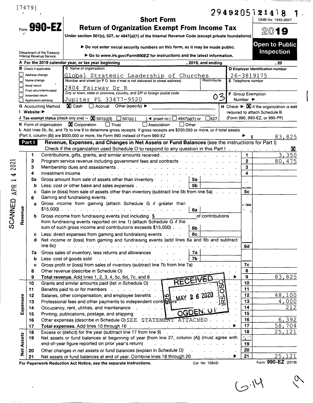 Image of first page of 2019 Form 990EZ for MJS Global Consulting