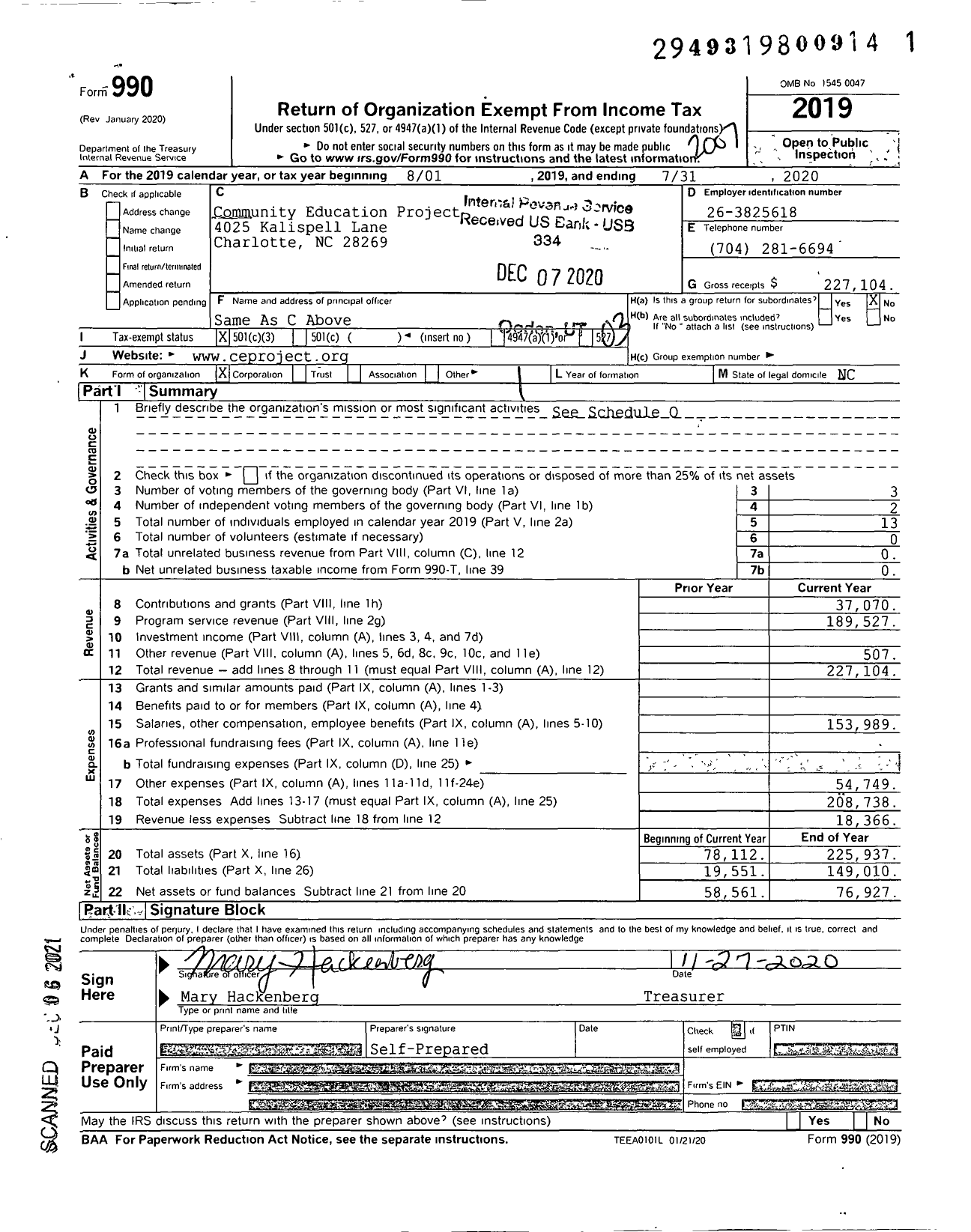 Image of first page of 2019 Form 990 for Cedarwood Academy