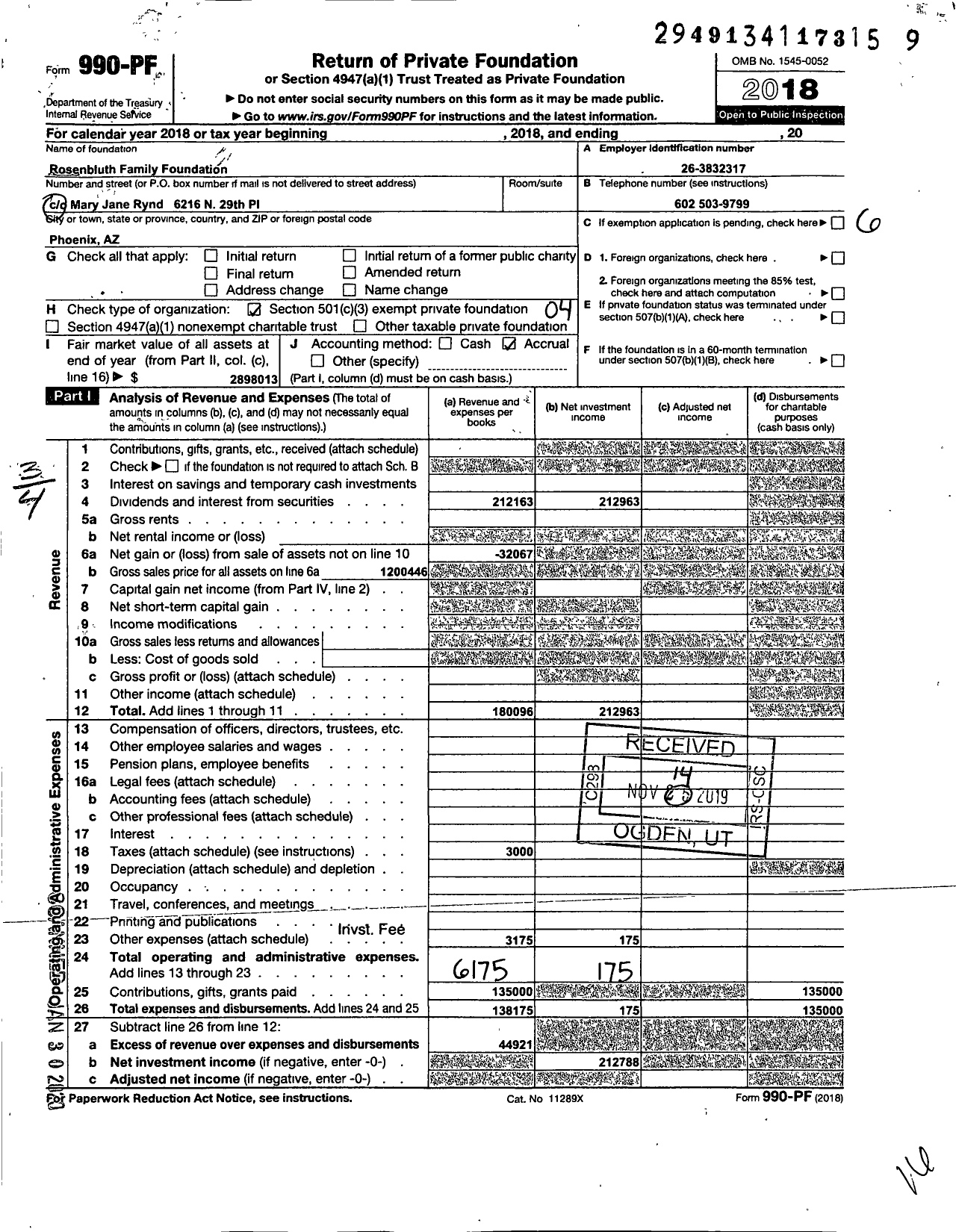 Image of first page of 2018 Form 990PF for Rosenbluth Family Foundation