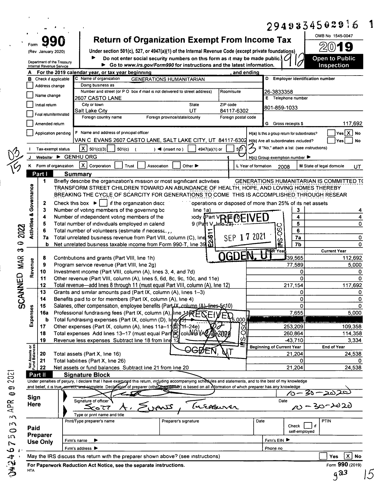 Image of first page of 2019 Form 990 for Generations Humanitarian