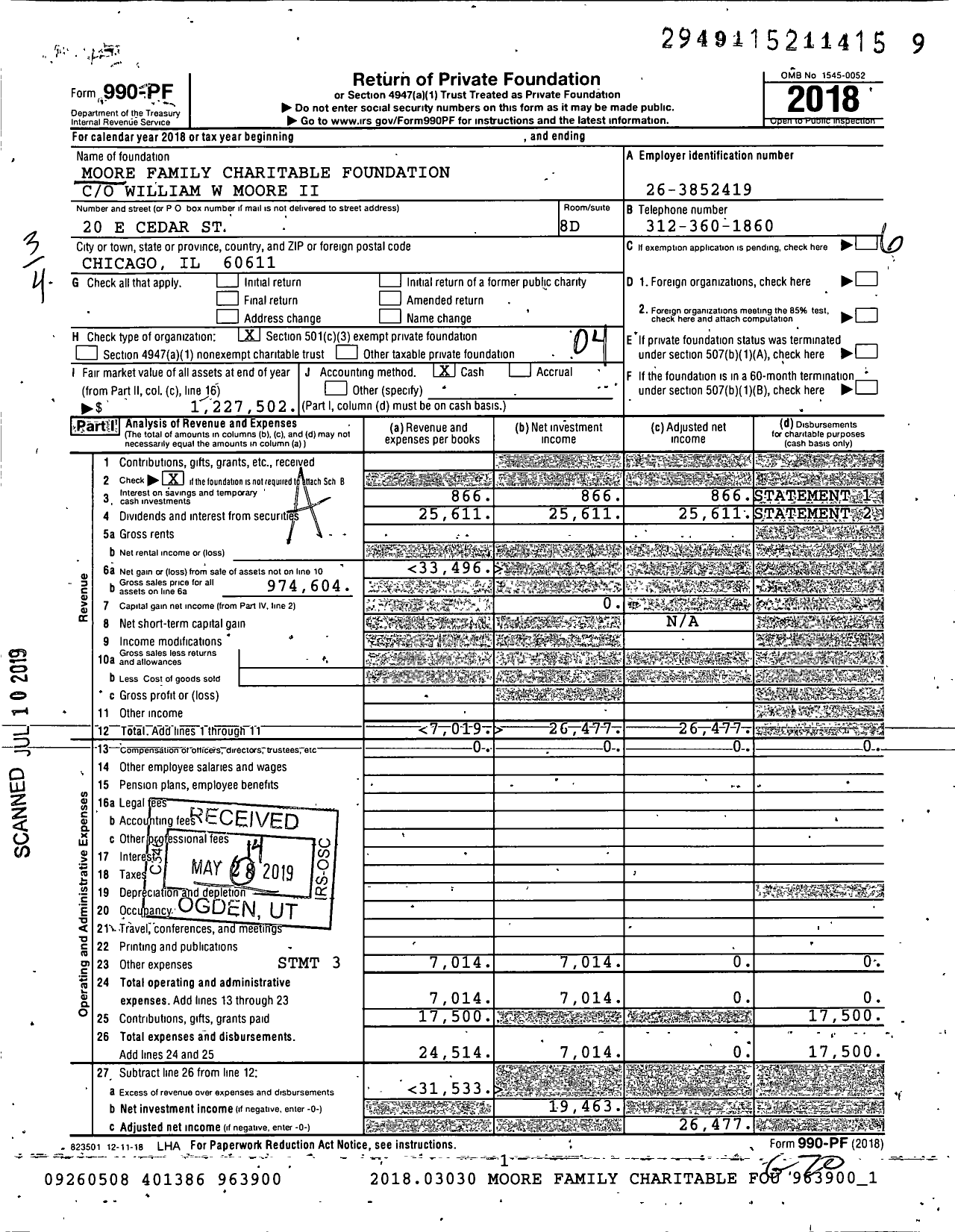 Image of first page of 2018 Form 990PF for Moore Family Charitable Foundation