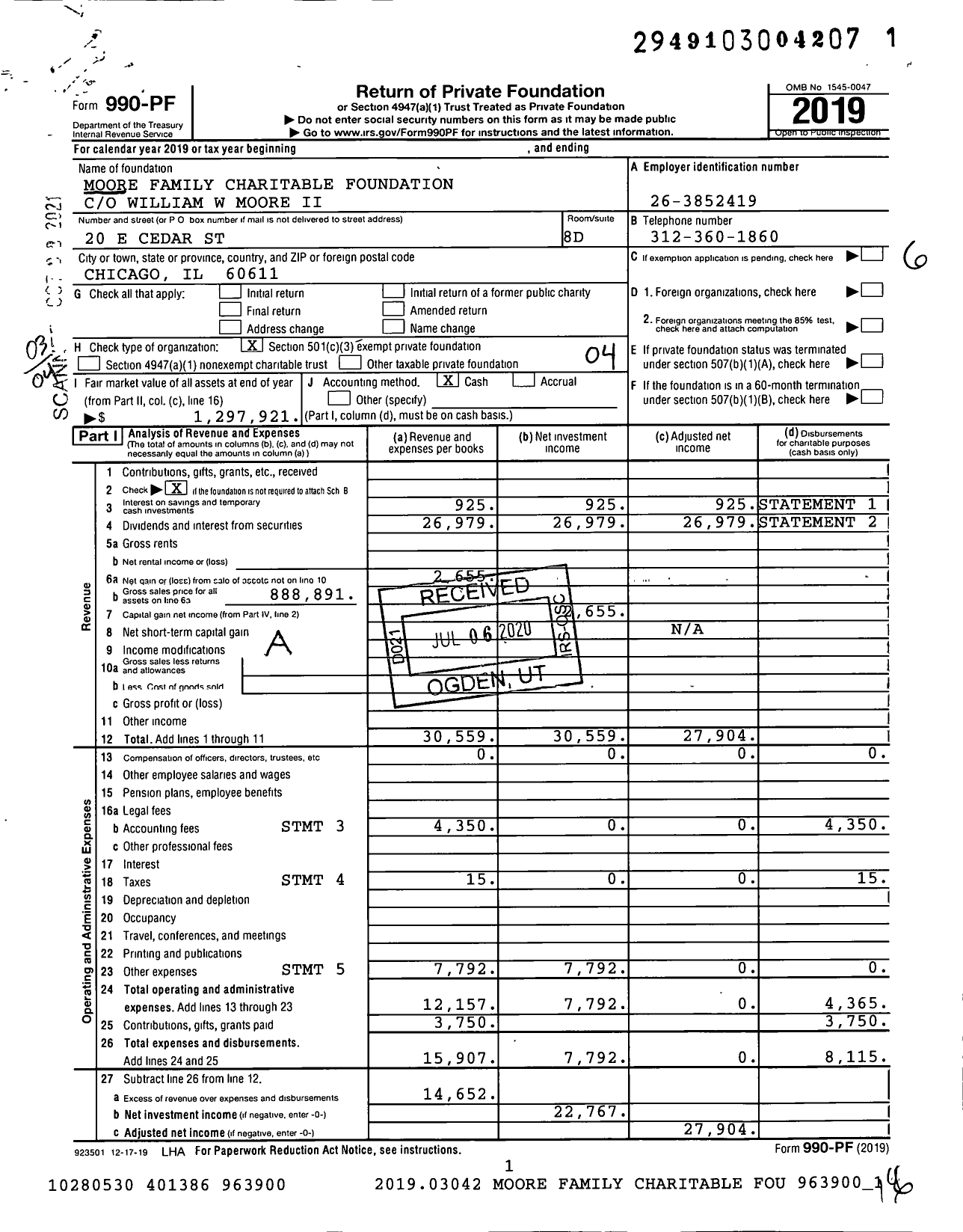 Image of first page of 2019 Form 990PF for Moore Family Charitable Foundation