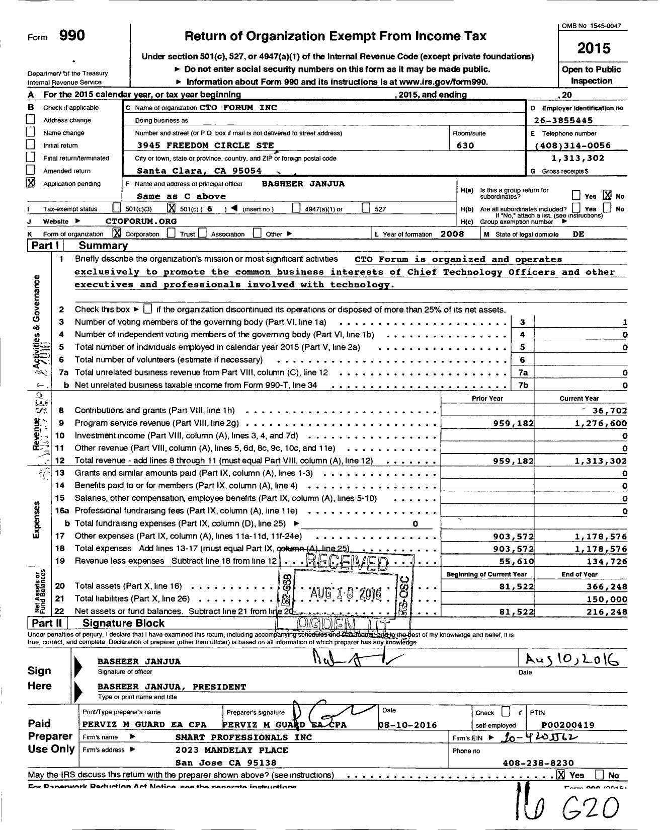 Image of first page of 2015 Form 990O for Cto Forum