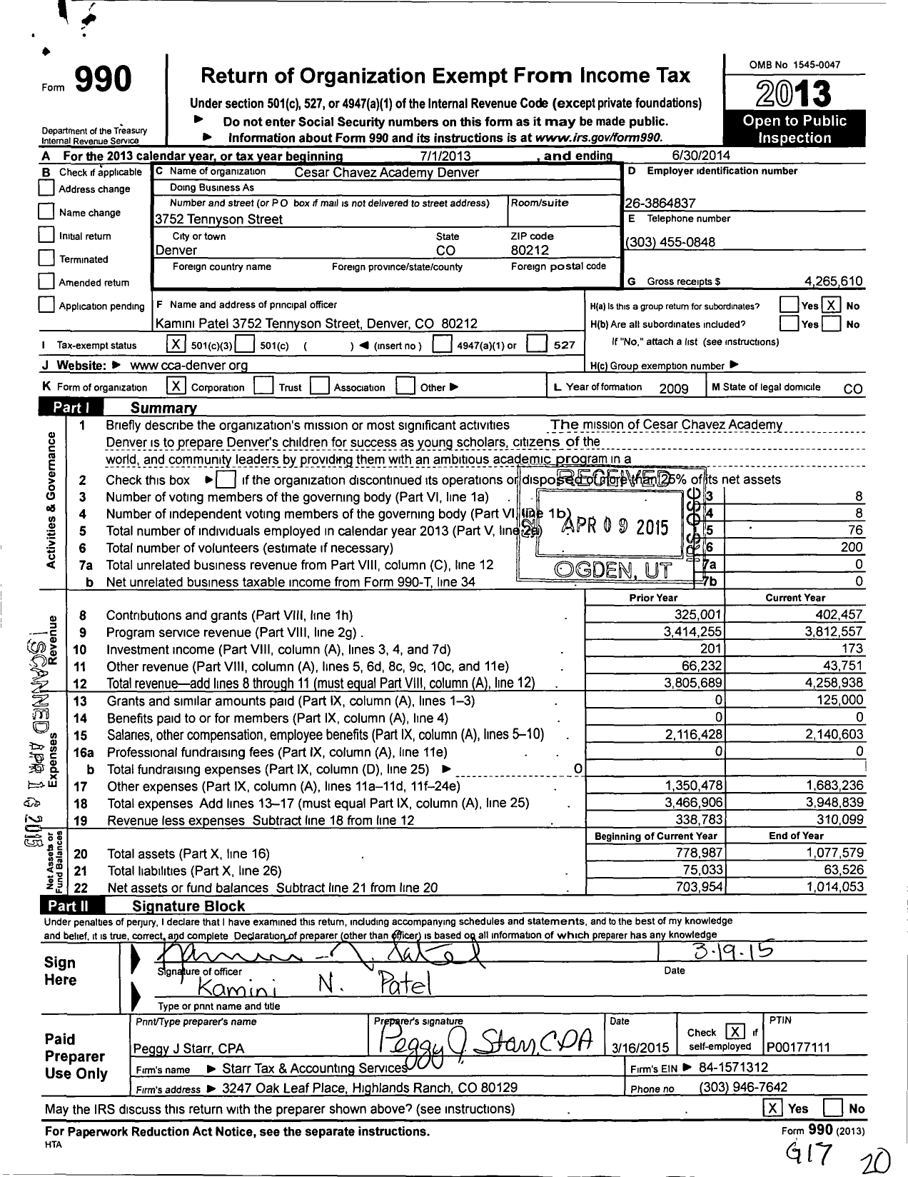 Image of first page of 2013 Form 990 for Cesar Chavez Academy Denver