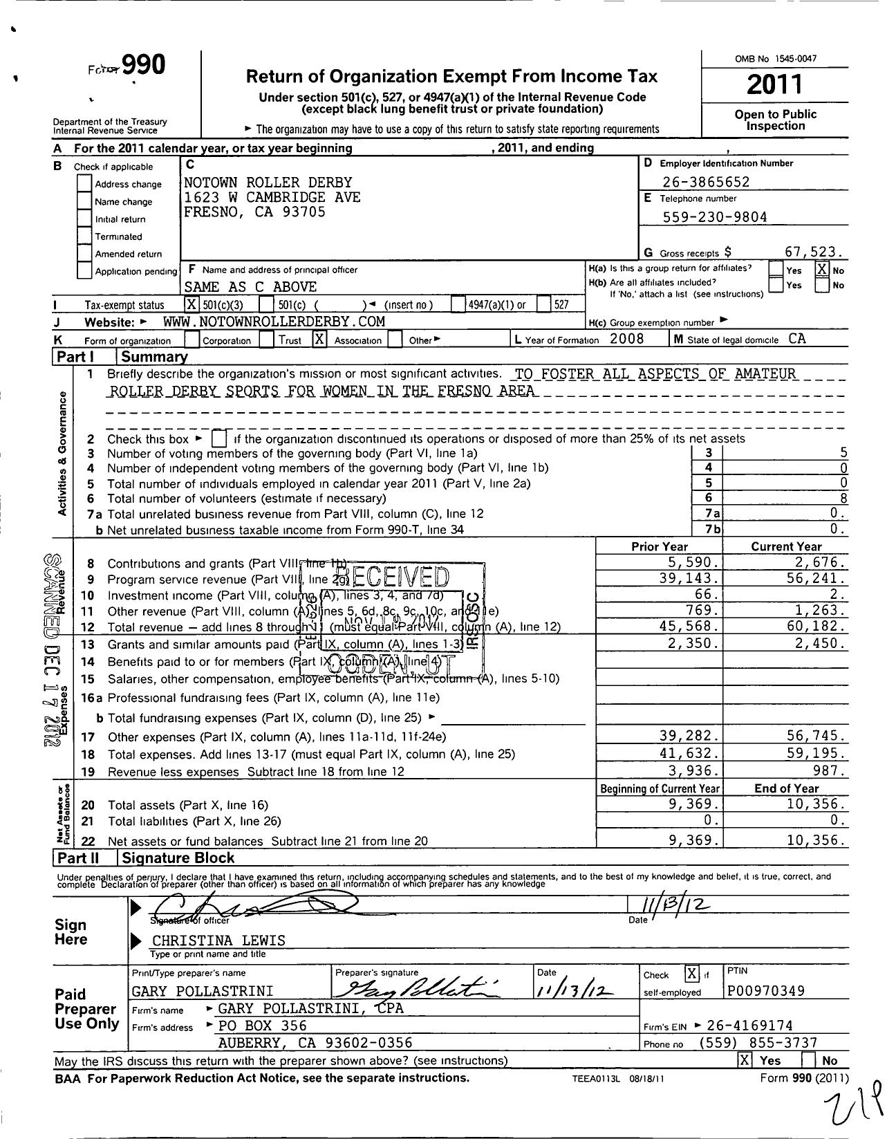 Image of first page of 2011 Form 990 for Notown Roller Derby