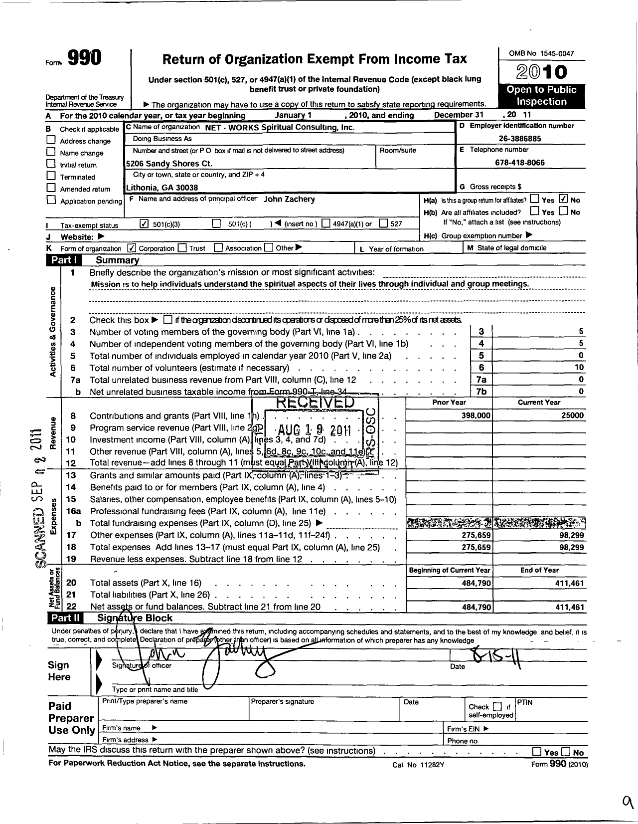 Image of first page of 2011 Form 990 for Net-Works Spiritual Consulting