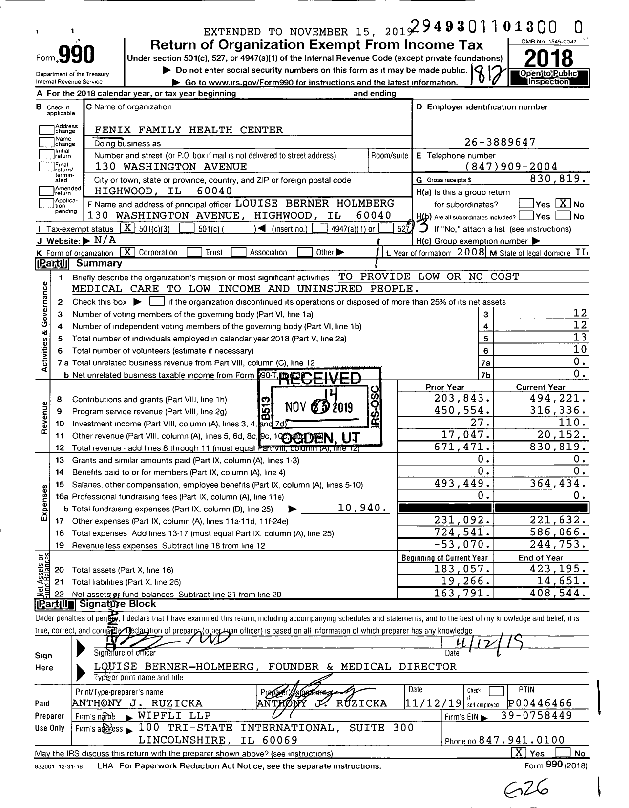 Image of first page of 2018 Form 990 for Fenix Family Health Center