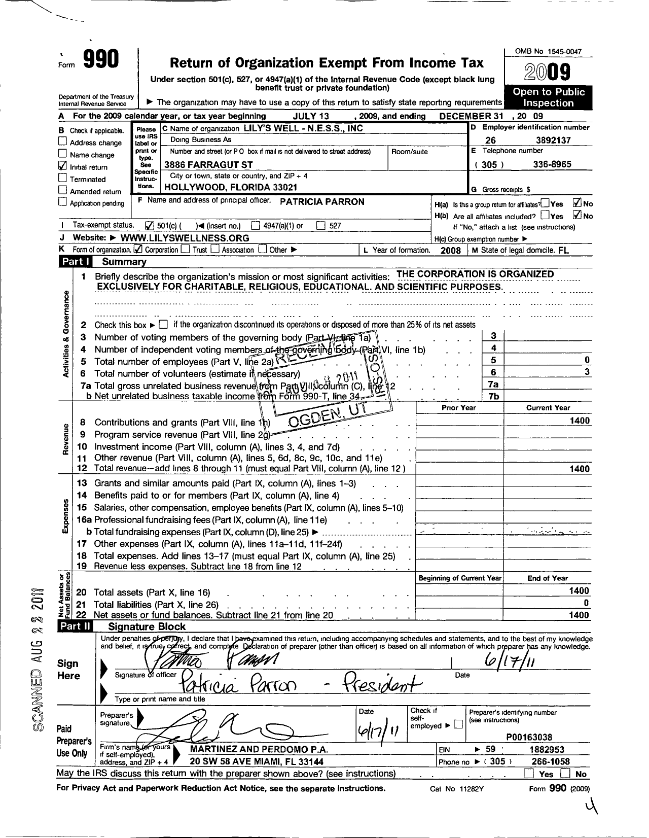 Image of first page of 2009 Form 990O for Lily's Well -nessinc