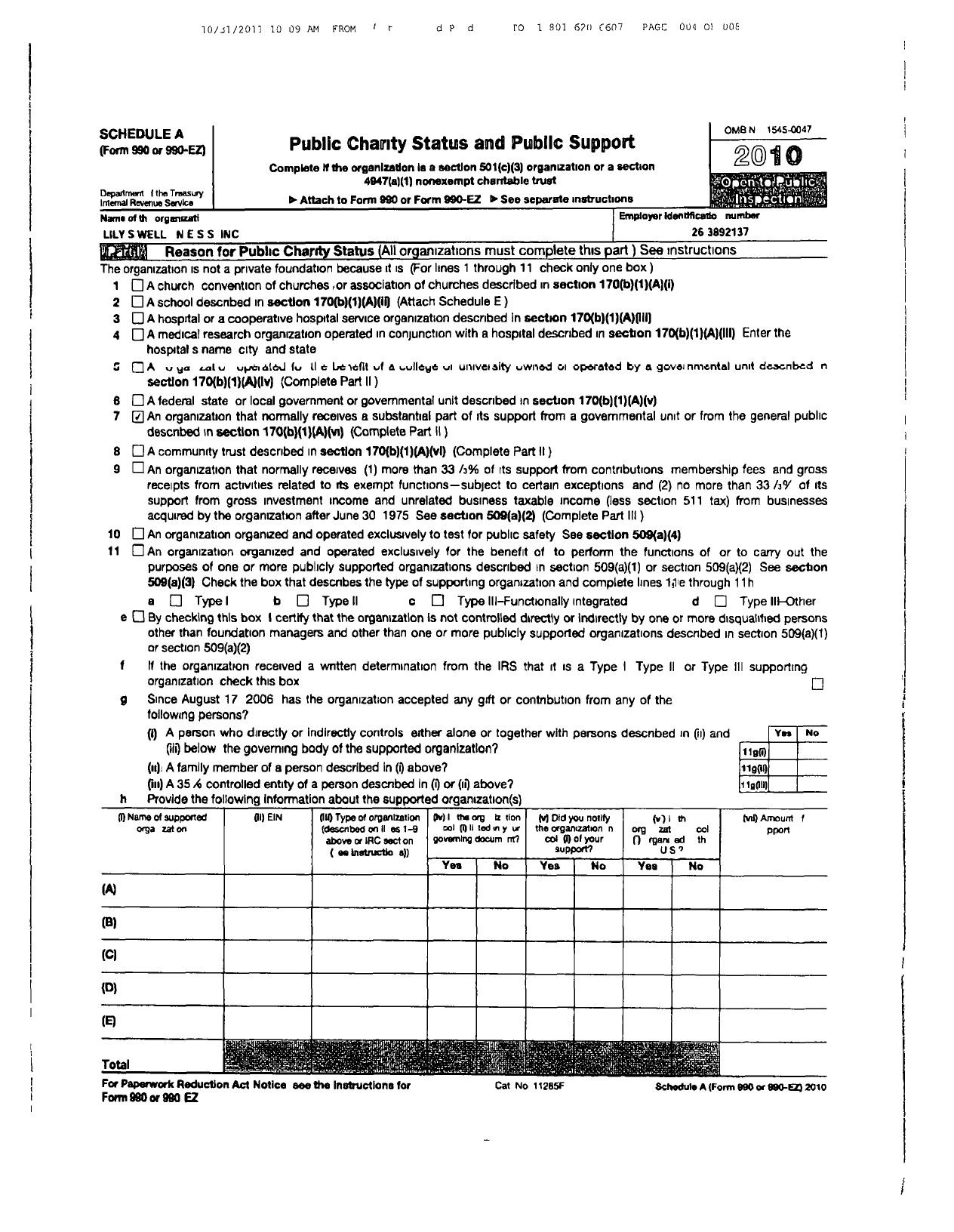 Image of first page of 2010 Form 990R for Lily's Well -nessinc