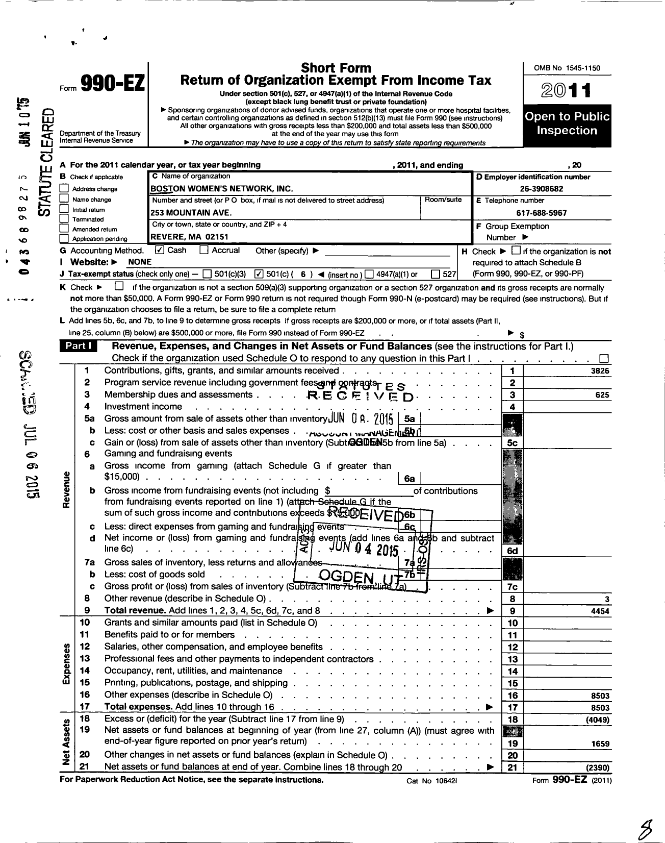 Image of first page of 2011 Form 990EO for Boston Womens Network